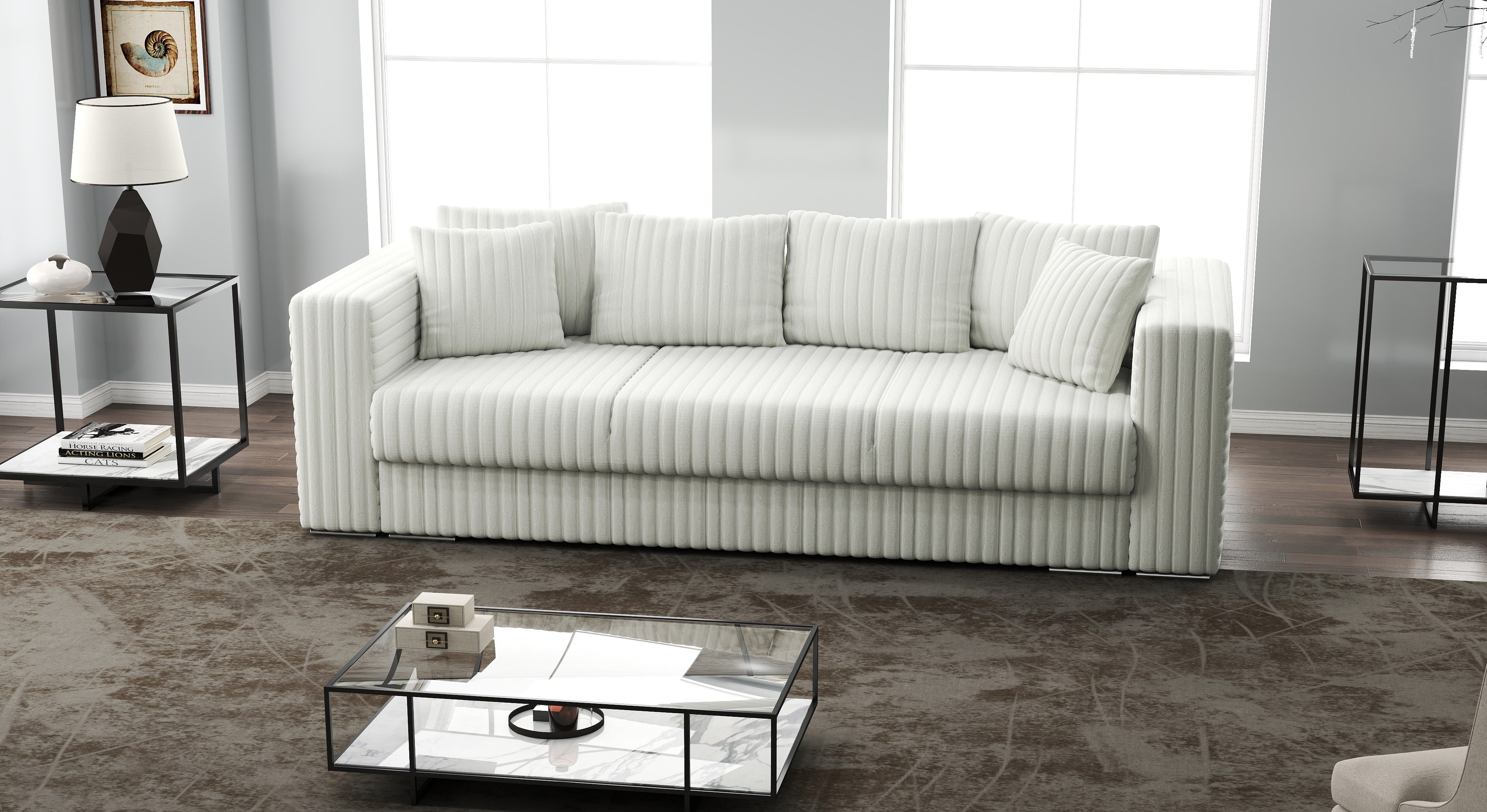 Canapea extensibilă dumonde cu ladă de depozitare si sezut confortabil din spuma HR, Gloria Ambience White 240x100 cm Fabrica