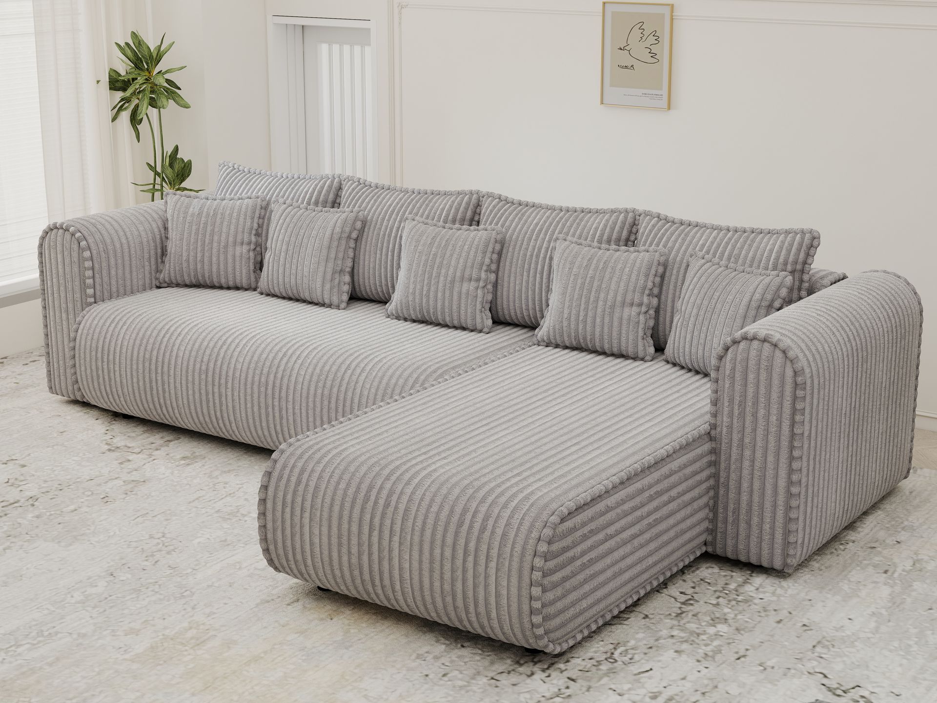 Colțar extensibil dumonde cu ladă de depozitare si sezut confortabil din spuma high-density, Monaco XL Tilia Dove II 340x185 cm