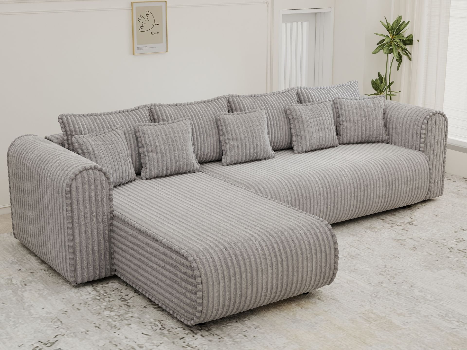 Colțar extensibil dumonde cu ladă de depozitare si sezut confortabil din spuma high-density, Monaco XL Tilia Dove 340x185 cm