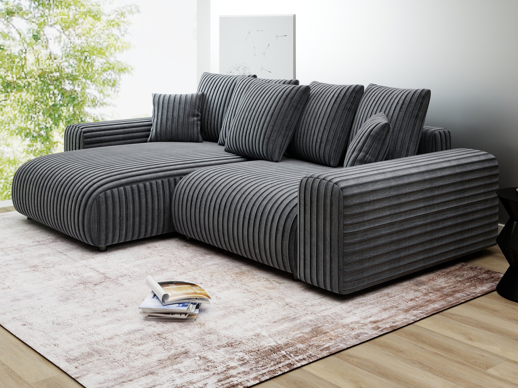 Colțar extensibil dumonde cu ladă de depozitare și șezut confortabil din spumă HR, Luma Ambience Gri 255x168 cm