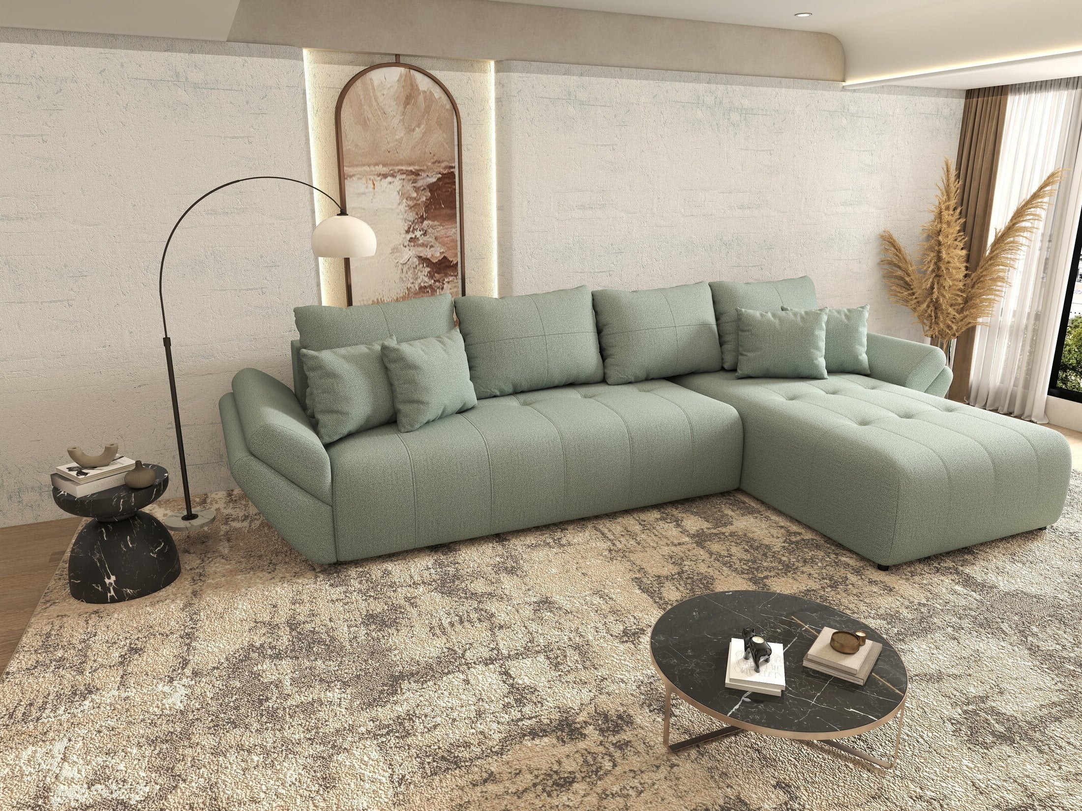 Colțar extensibil dumonde cu ladă de depozitare Berlin XL Enjoy Mint 350x185 cm II