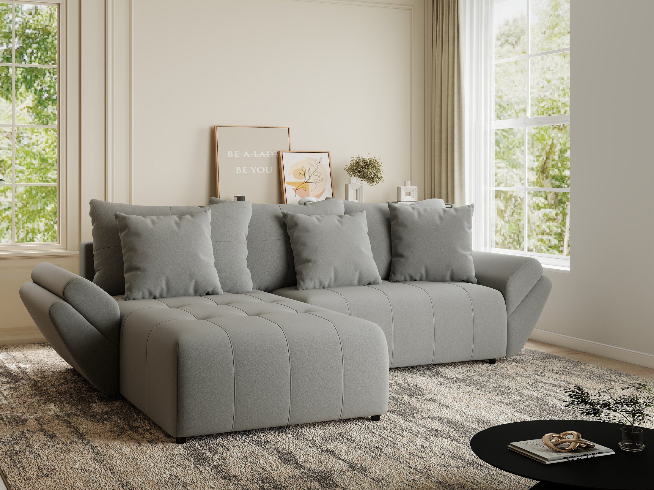 Colțar extensibil dumonde cu ladă de depozitare si sezut confortabil din spuma HR, Berlin Royal Gri 280x185 cm