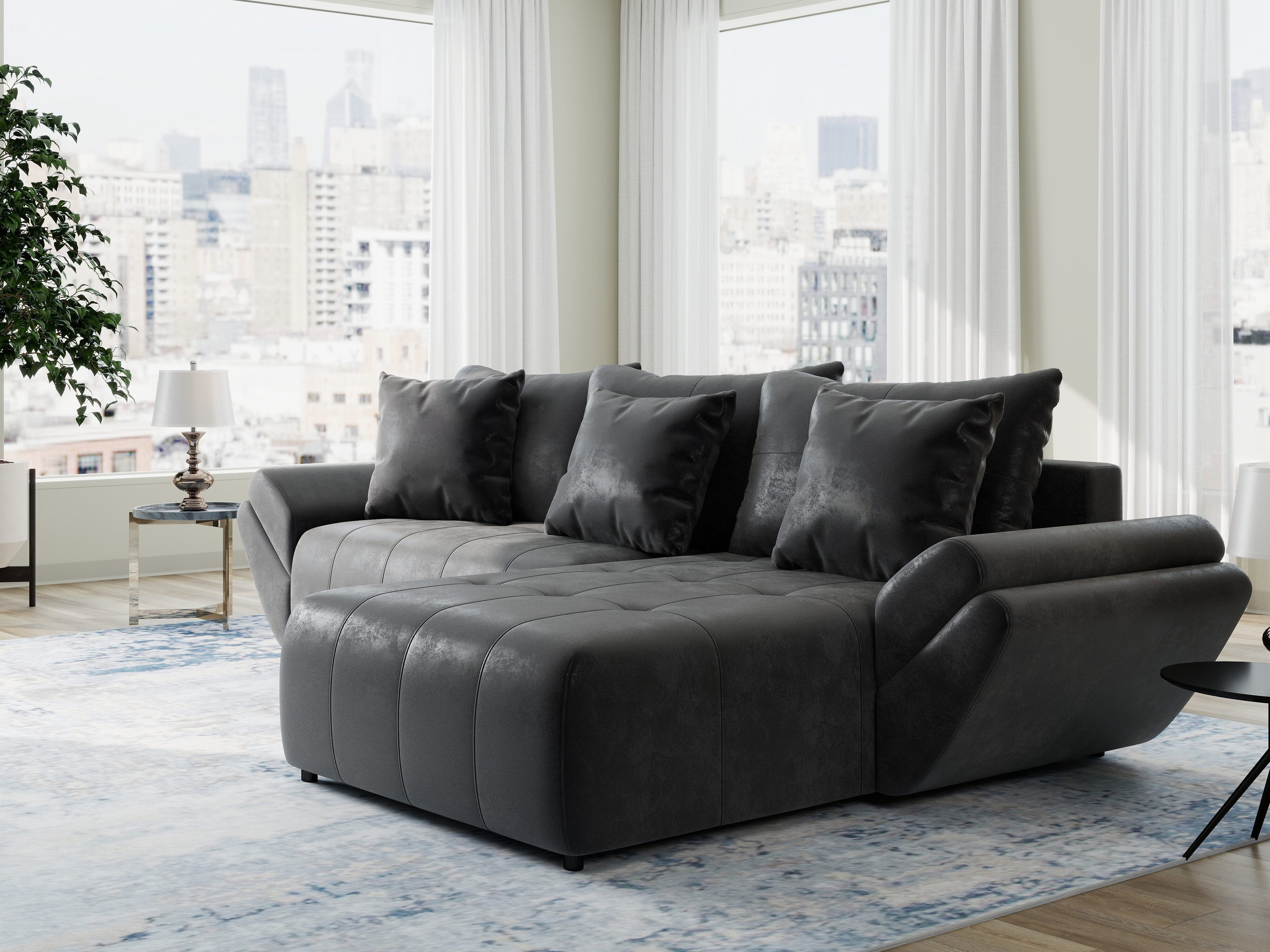 Colțar extensibil dumonde cu ladă de depozitare si sezut confortabil din spuma HR, Berlin Madagaskar 280x185 cm II