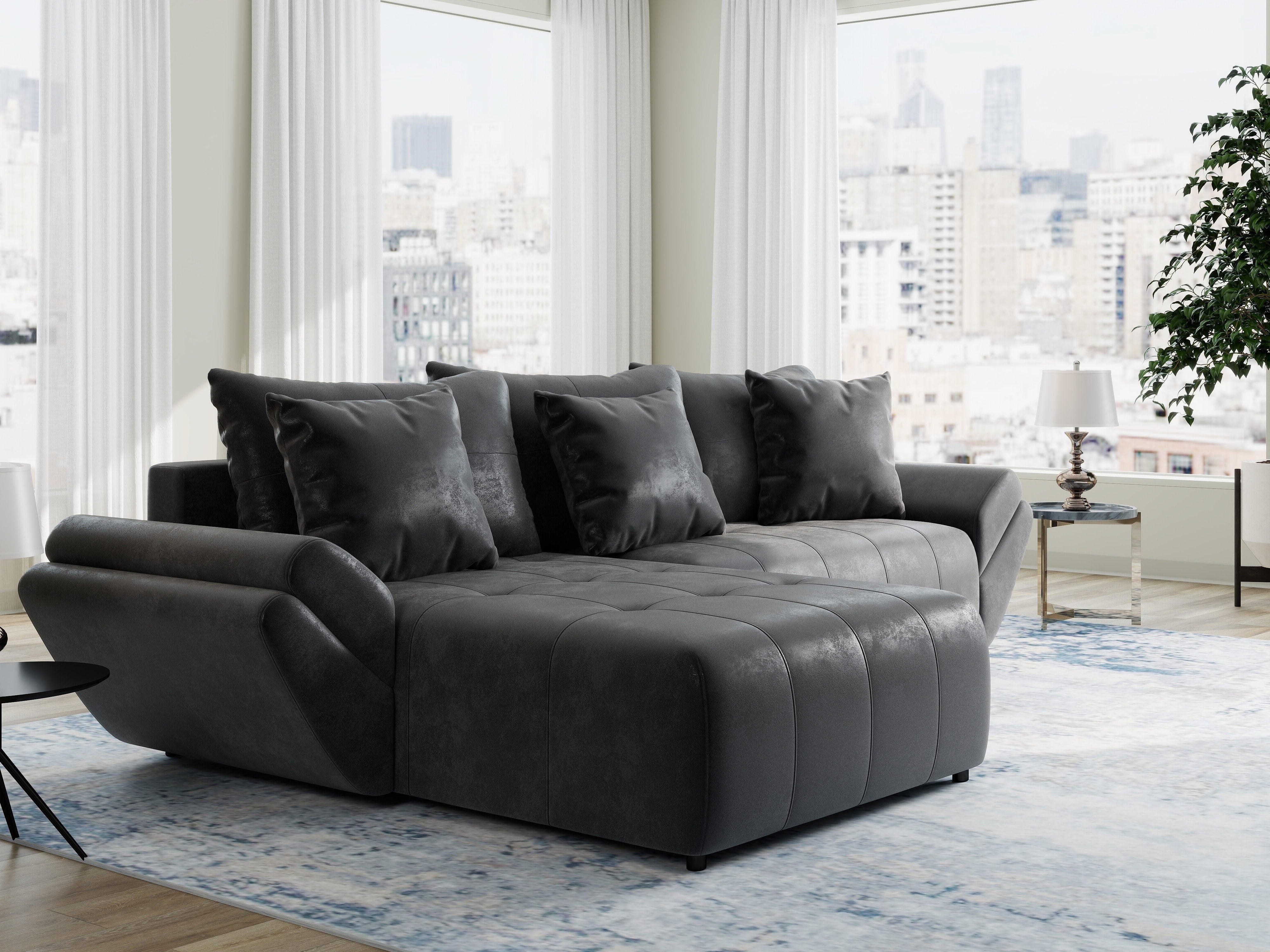 Colțar extensibil dumonde cu ladă de depozitare si sezut confortabil din spuma HR, Berlin Madagaskar 280x185 cm