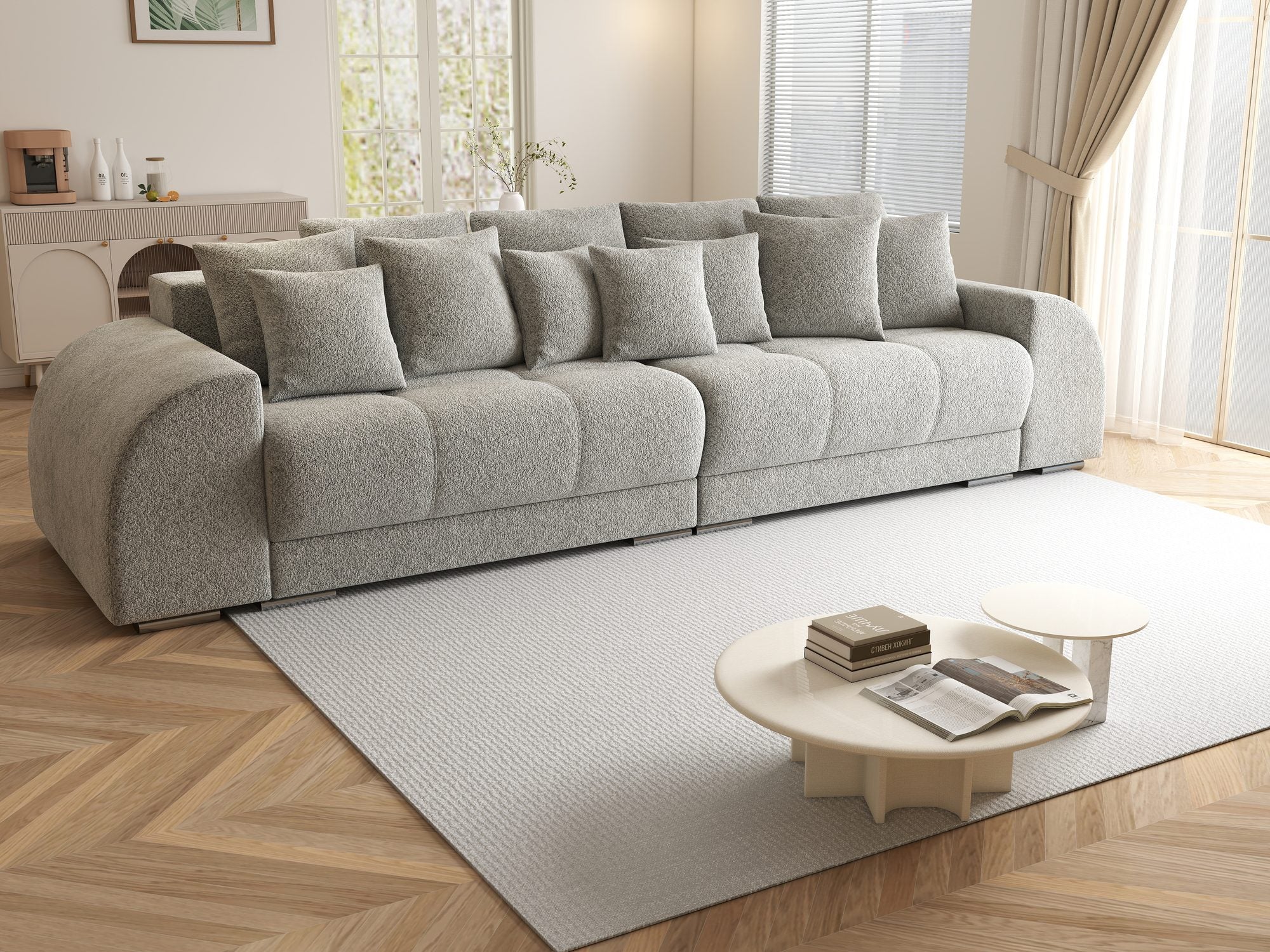 Canapea extensibilă dumonde cu 2 lăzi de depozitare si sezut confortabil din spuma high-density, Verona Arena Gri 15 310x100 cm