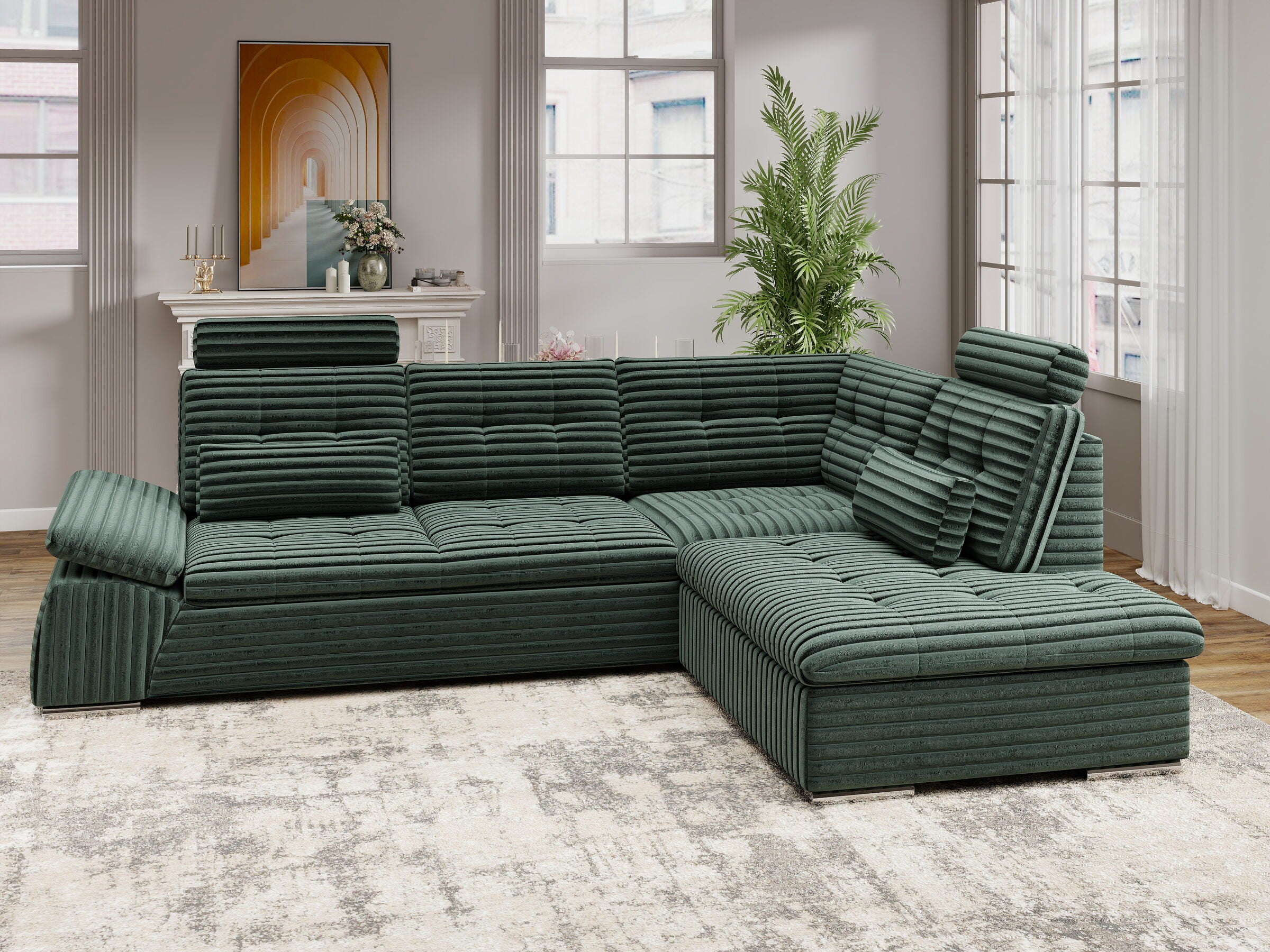 Colțar extensibil dumonde cu ladă de depozitare și șezut confortabil din spumă HR, Merkur XL Ambience Verde 256x217 cm II