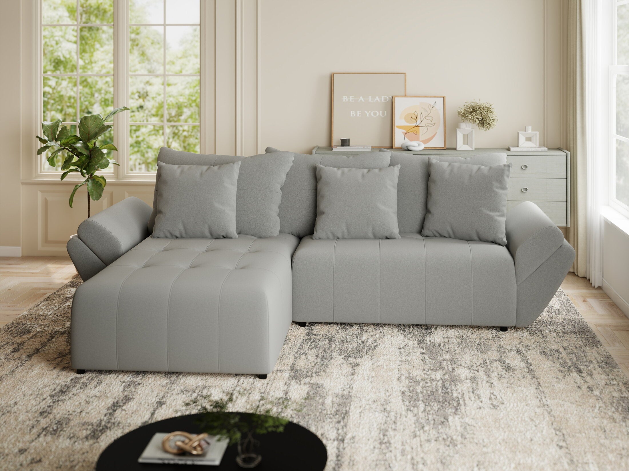 Colțar extensibil dumonde cu ladă de depozitare si sezut confortabil din spuma HR, Berlin Royal Gri 280x185 cm