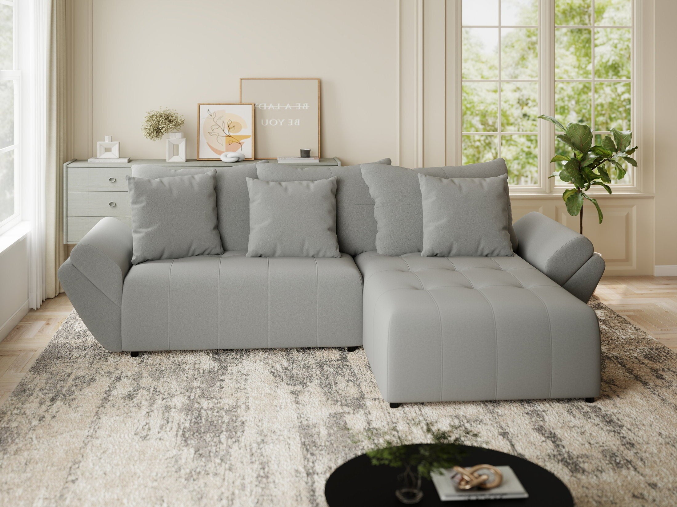 Colțar extensibil dumonde cu ladă de depozitare si sezut confortabil din spuma HR, Berlin Royal Gri 280x185 cm II