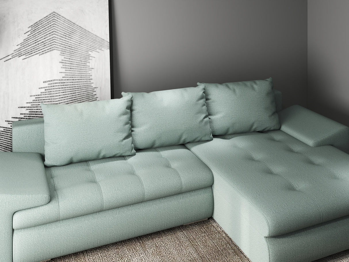 Colțar extensibil dumonde cu ladă de depozitare si sezut confortabil din spuma HR, Leonardo Enjoy Verde Mint 255x193 cm II