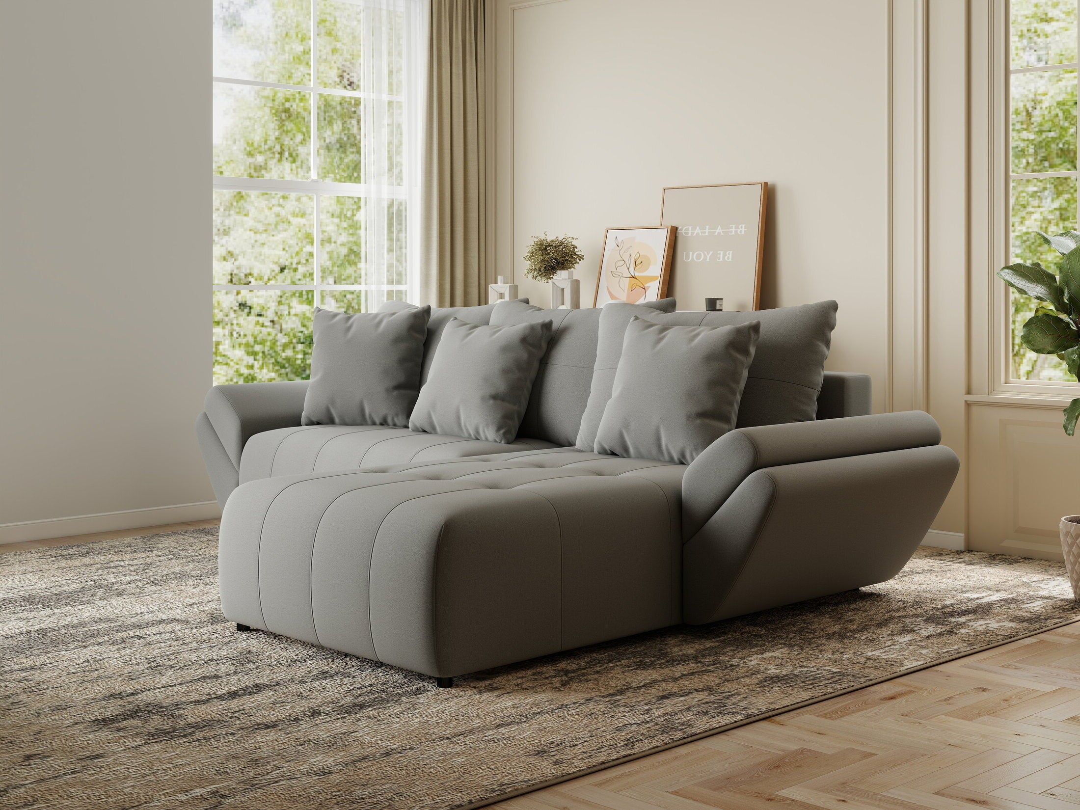 Colțar extensibil dumonde cu ladă de depozitare si sezut confortabil din spuma HR, Berlin Royal Gri 280x185 cm II