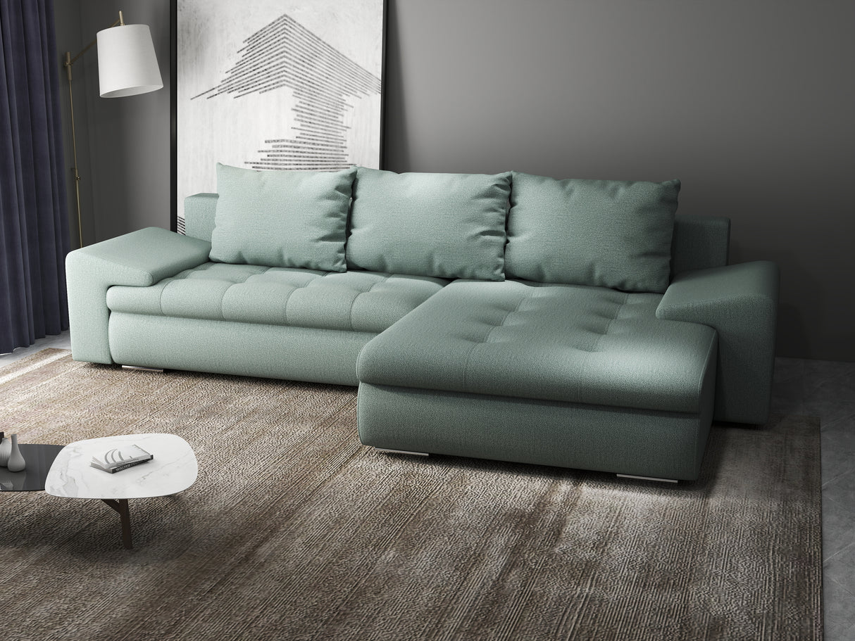 Colțar extensibil dumonde cu ladă de depozitare si sezut confortabil din spuma HR, Leonardo Enjoy Verde Mint 255x193 cm II