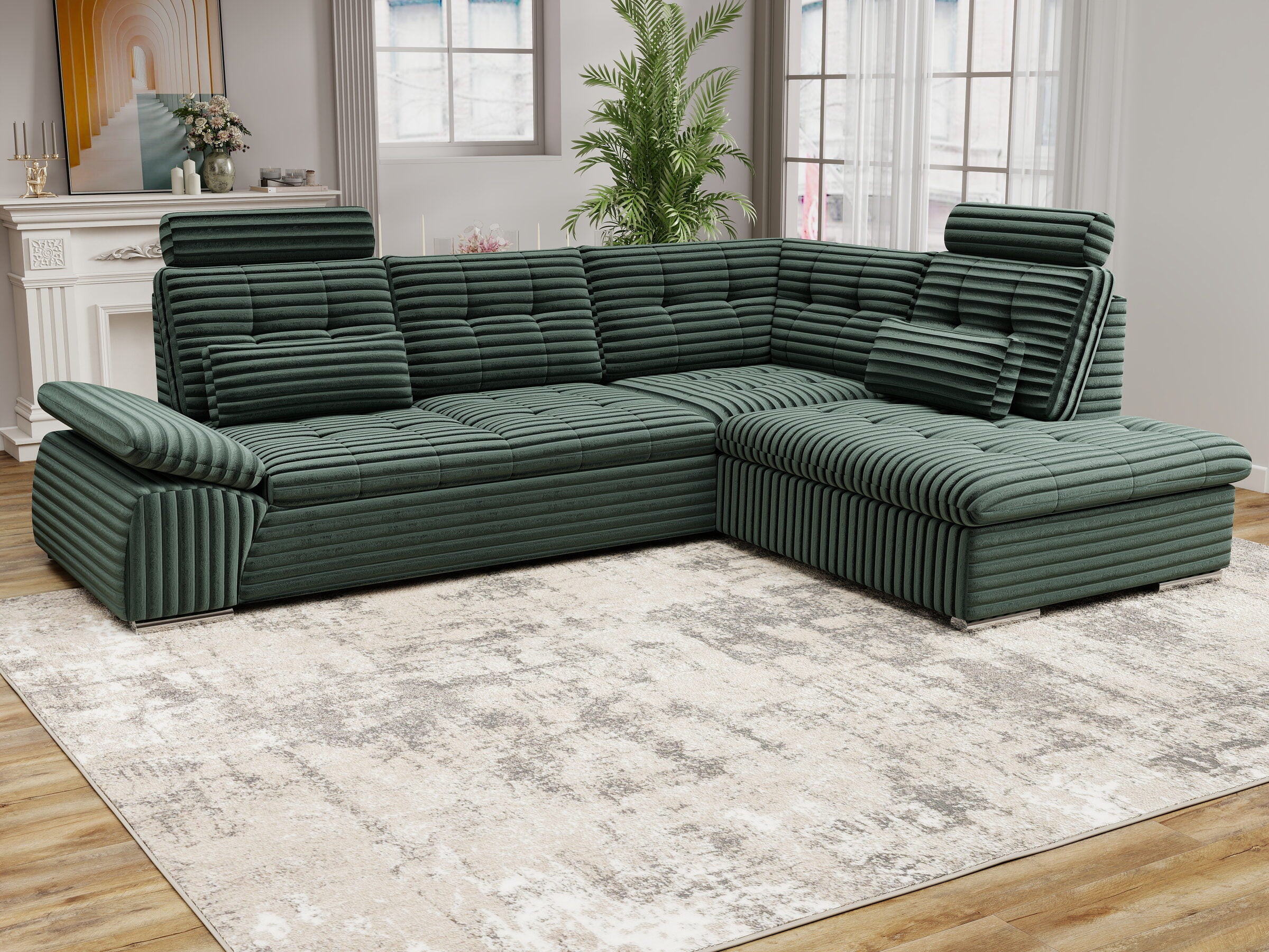 Colțar extensibil dumonde cu ladă de depozitare și șezut confortabil din spumă HR, Merkur XL Ambience Verde 256x217 cm II