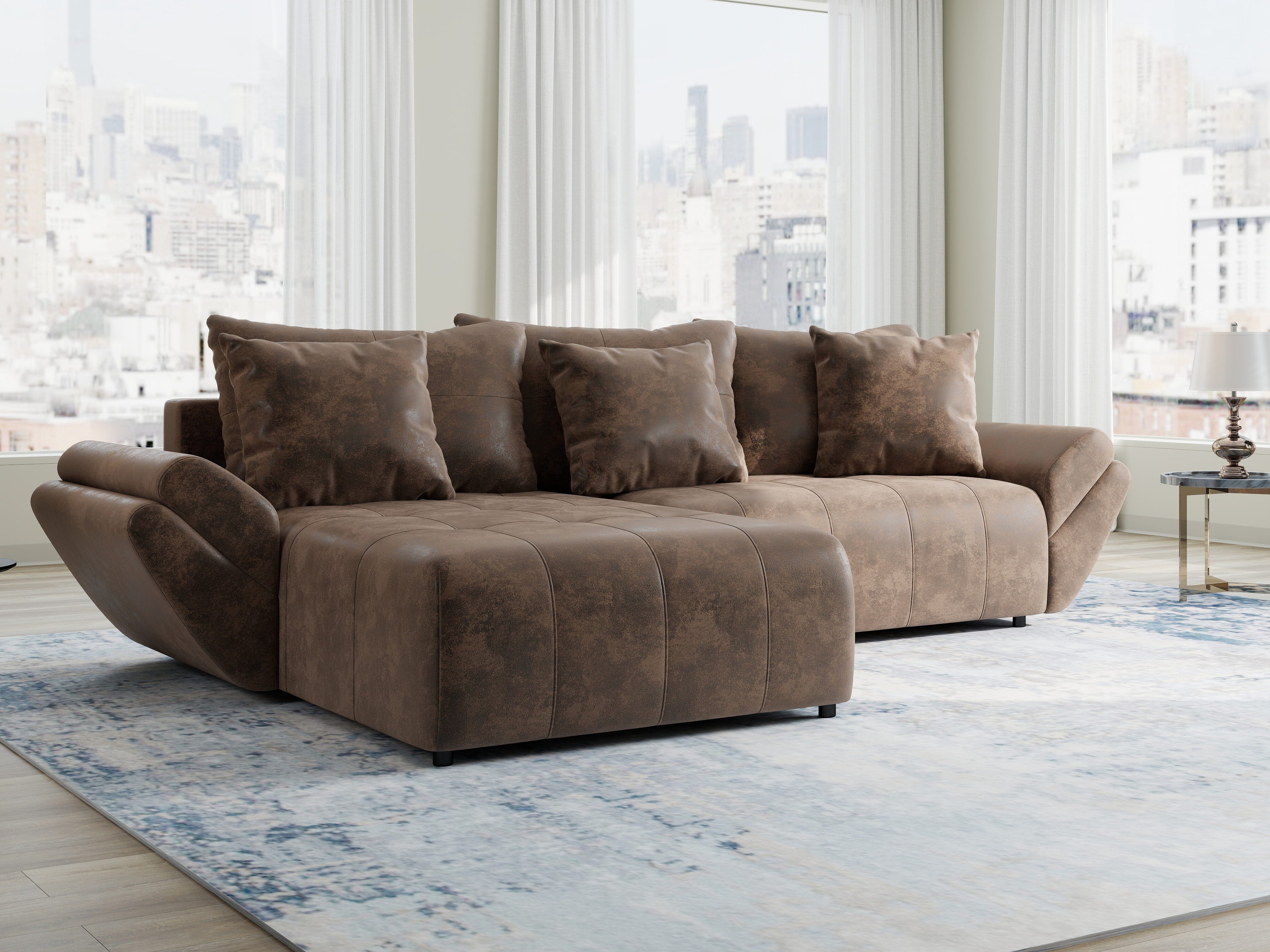 Colțar extensibil dumonde cu ladă de depozitare si sezut confortabil din spuma HR, Berlin Madagaskar Maro 280x185 cm