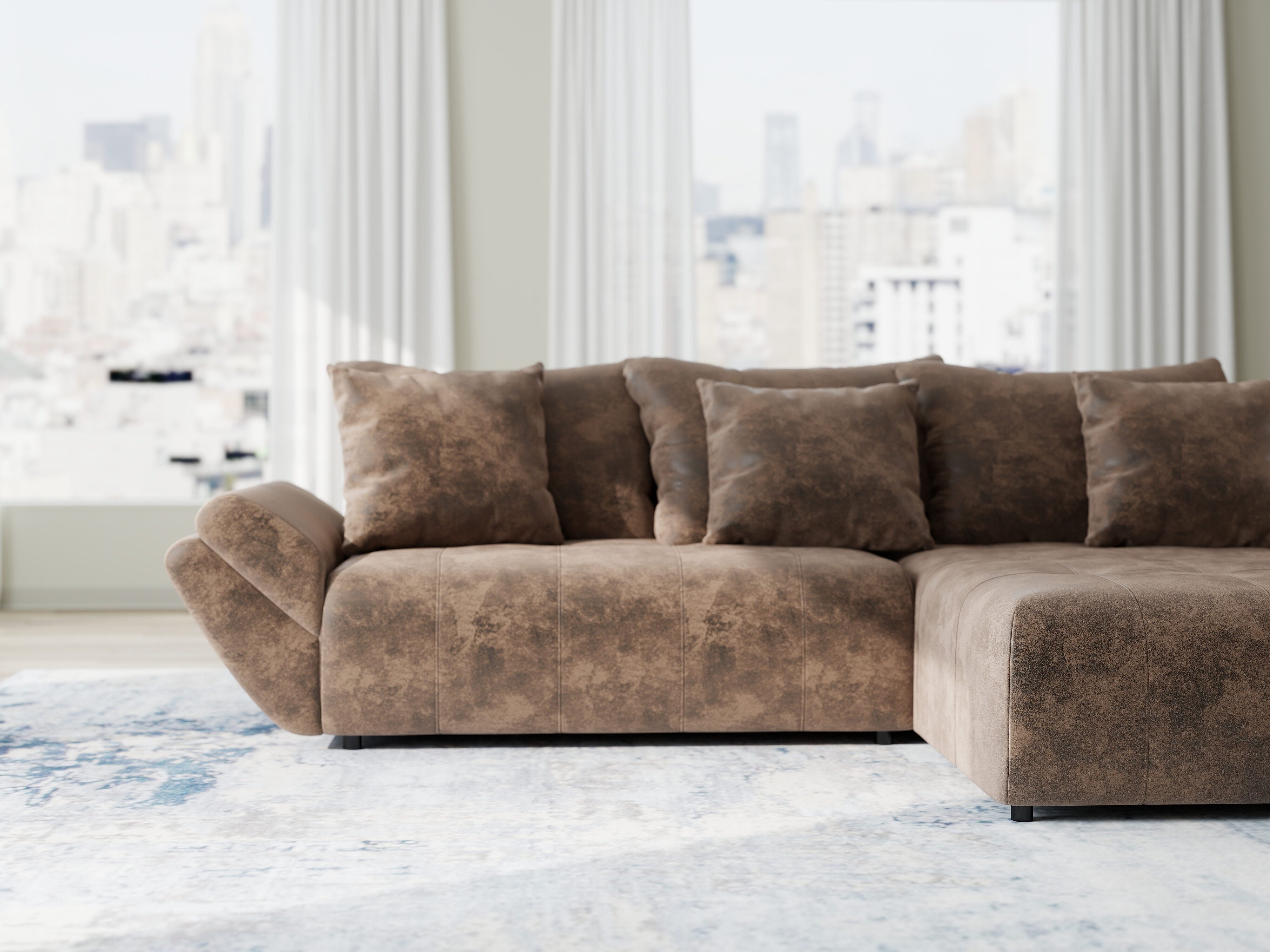 Colțar extensibil dumonde cu ladă de depozitare si sezut confortabil din spuma HR, Berlin Madagaskar Maro 280x185 cm II