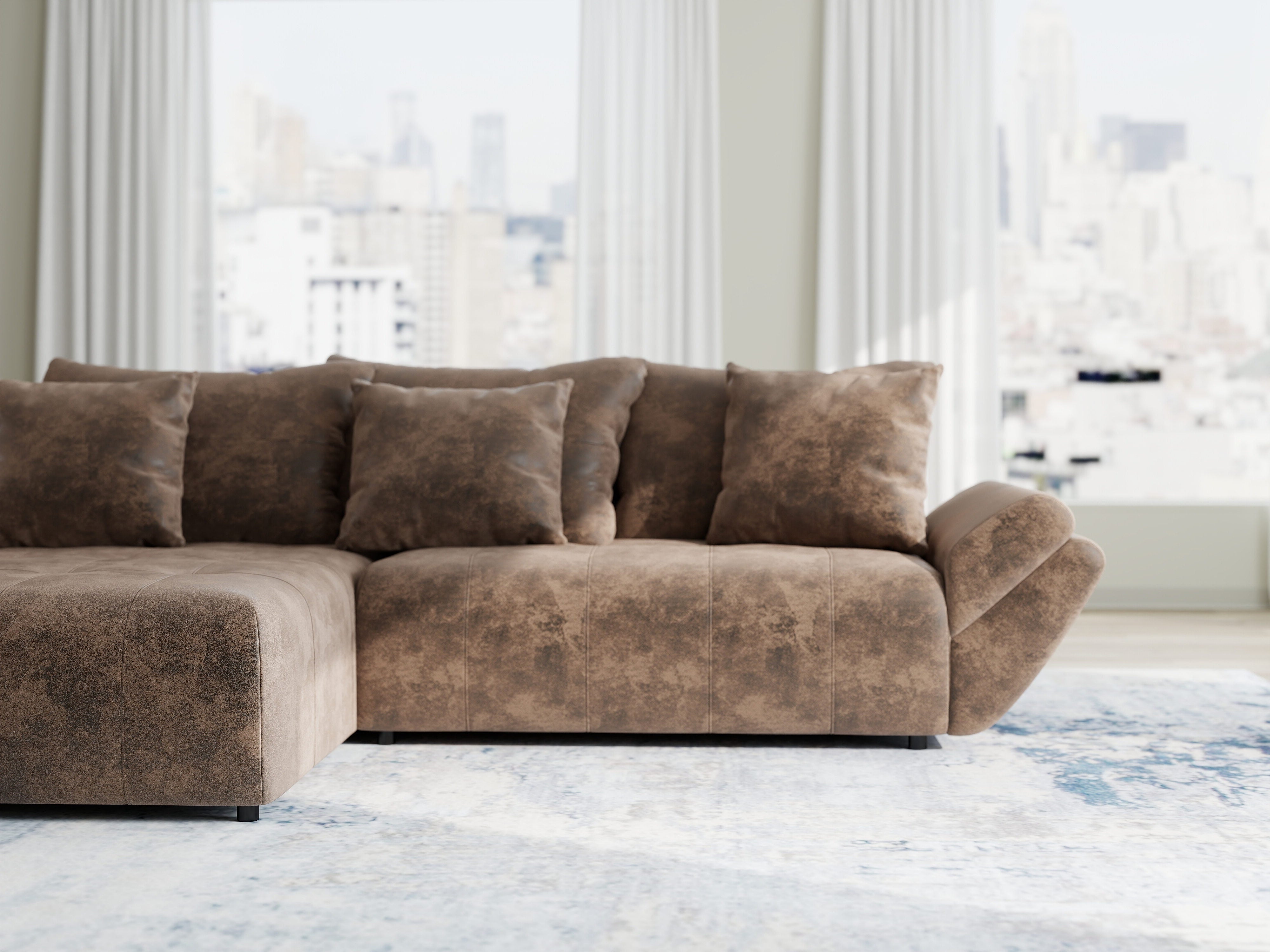 Colțar extensibil dumonde cu ladă de depozitare si sezut confortabil din spuma HR, Berlin Madagaskar Maro 280x185 cm