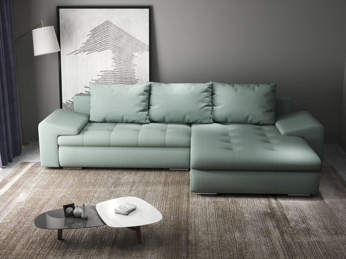 Colțar extensibil dumonde cu ladă de depozitare si sezut confortabil din spuma HR, Leonardo Enjoy Verde Mint 255x193 cm II