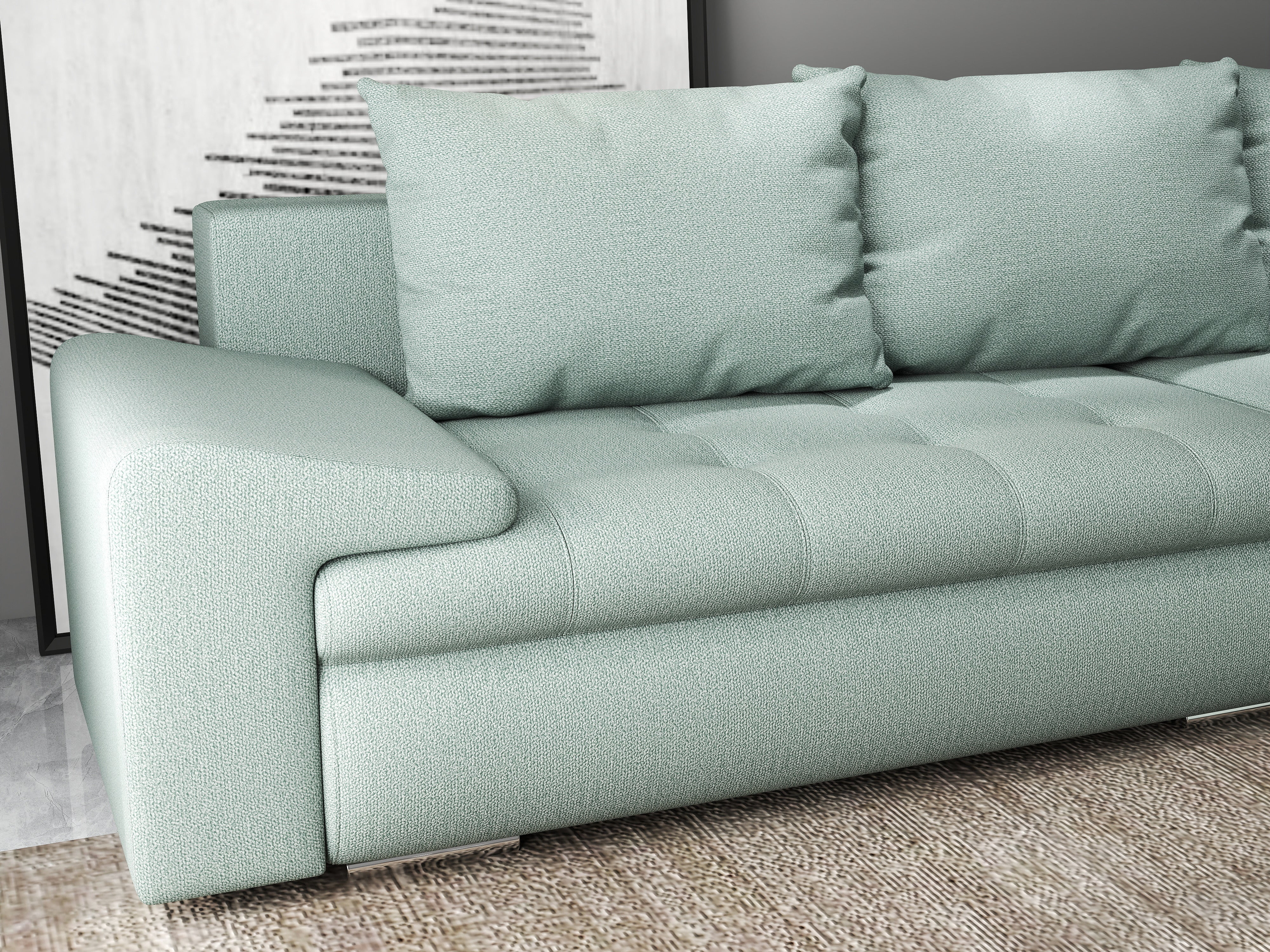 Colțar extensibil dumonde cu ladă de depozitare si sezut confortabil din spuma HR, Leonardo Enjoy Verde Mint 255x193 cm II Fabrica