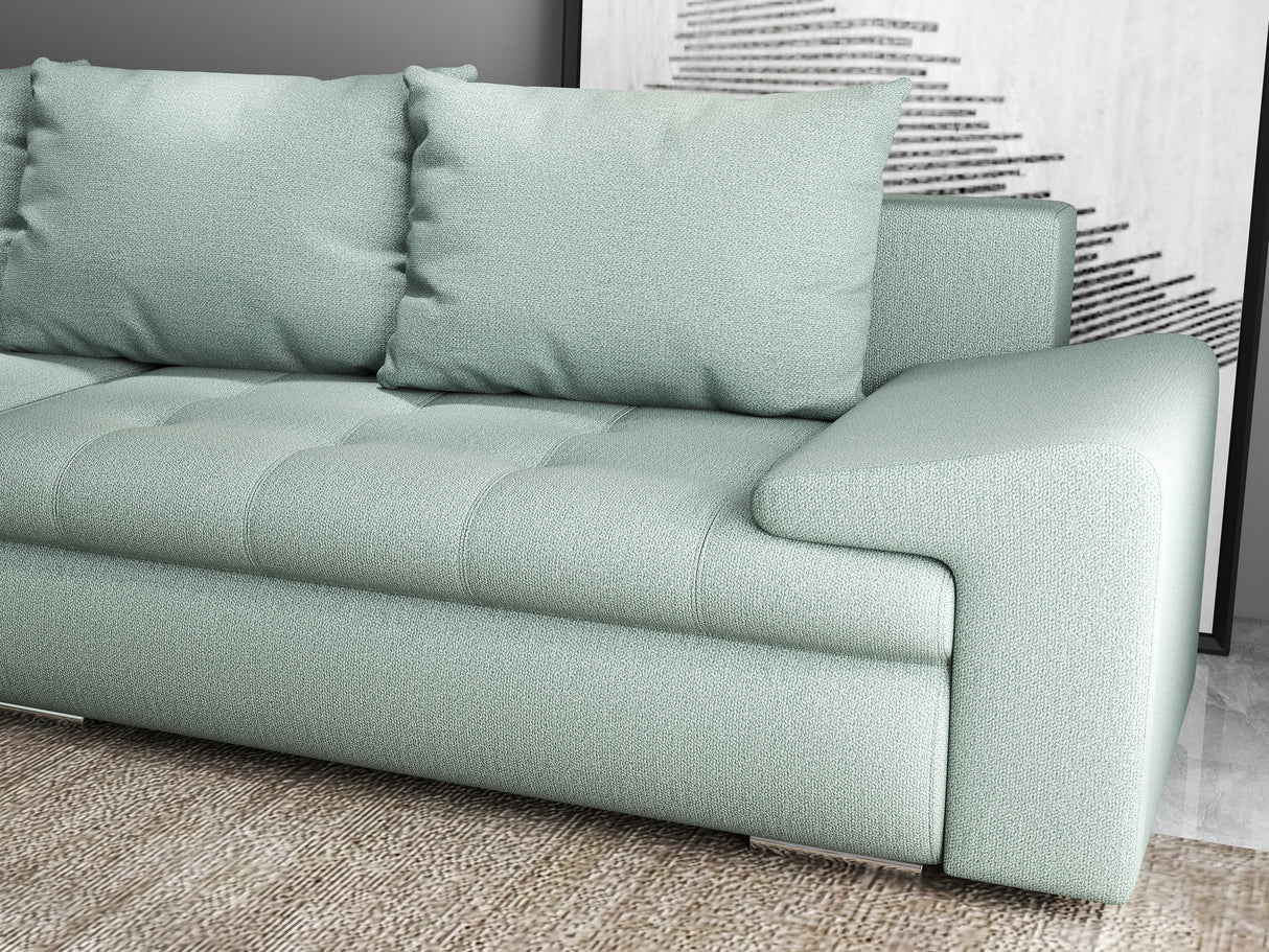 Colțar extensibil dumonde cu ladă de depozitare si sezut confortabil din spuma HR, Leonardo Enjoy Verde Mint 255x193 cm