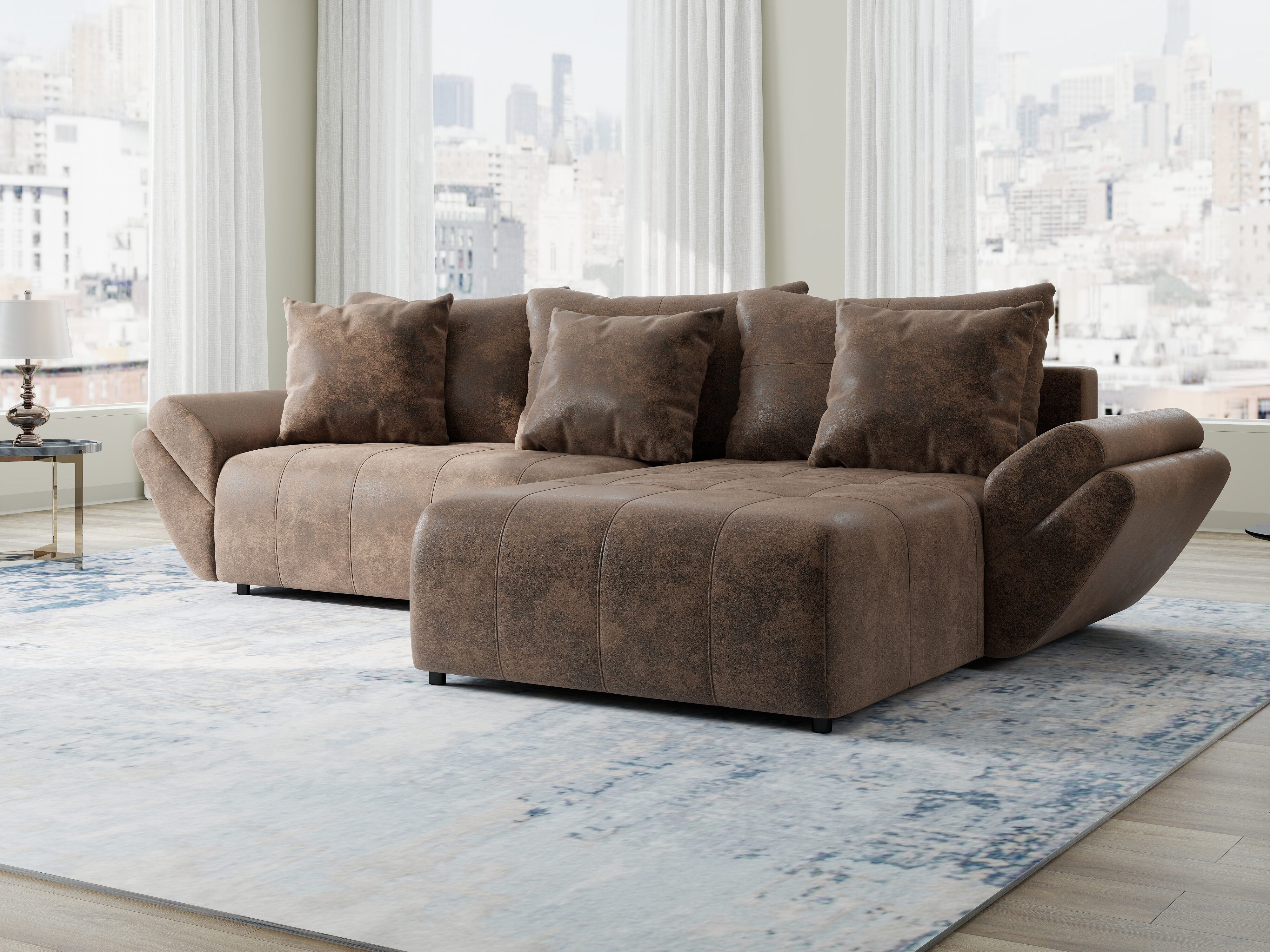 Colțar extensibil dumonde cu ladă de depozitare si sezut confortabil din spuma HR, Berlin Madagaskar Maro 280x185 cm II