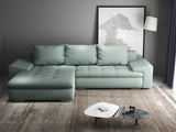 Colțar extensibil dumonde cu ladă de depozitare si sezut confortabil din spuma HR, Leonardo Enjoy Verde Mint 255x193 cm