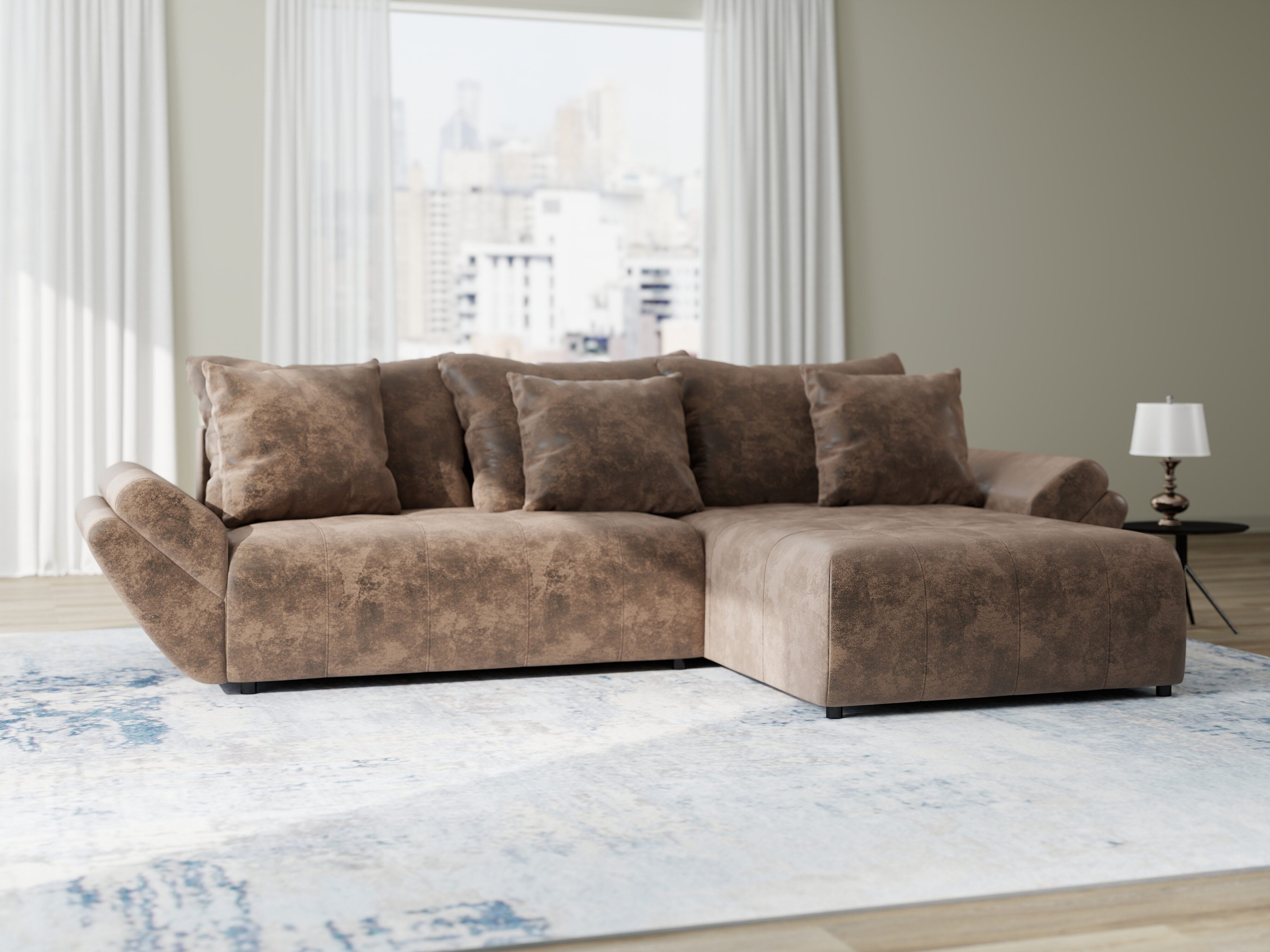 Colțar extensibil dumonde cu ladă de depozitare si sezut confortabil din spuma HR, Berlin Madagaskar Maro 280x185 cm II