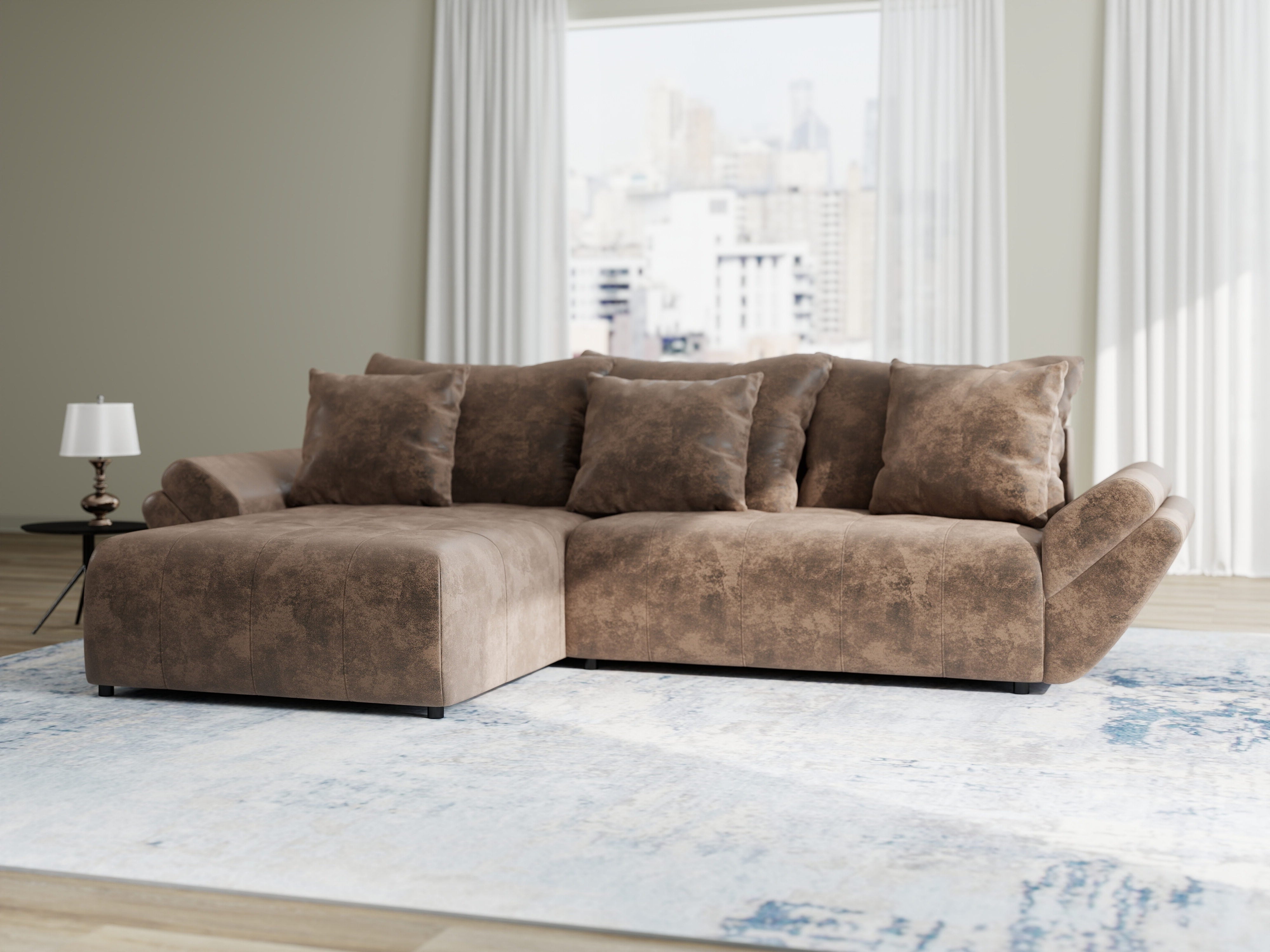 Colțar extensibil dumonde cu ladă de depozitare si sezut confortabil din spuma HR, Berlin Madagaskar Maro 280x185 cm