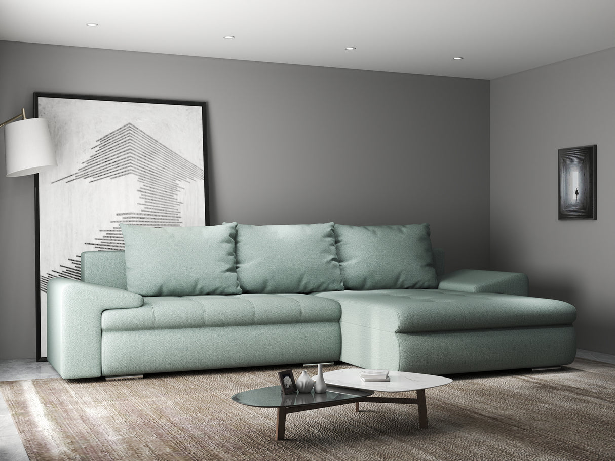 Colțar extensibil dumonde cu ladă de depozitare si sezut confortabil din spuma HR, Leonardo Enjoy Verde Mint 255x193 cm II