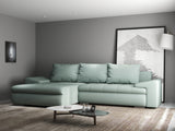 Colțar extensibil dumonde cu ladă de depozitare si sezut confortabil din spuma HR, Leonardo Enjoy Verde Mint 255x193 cm