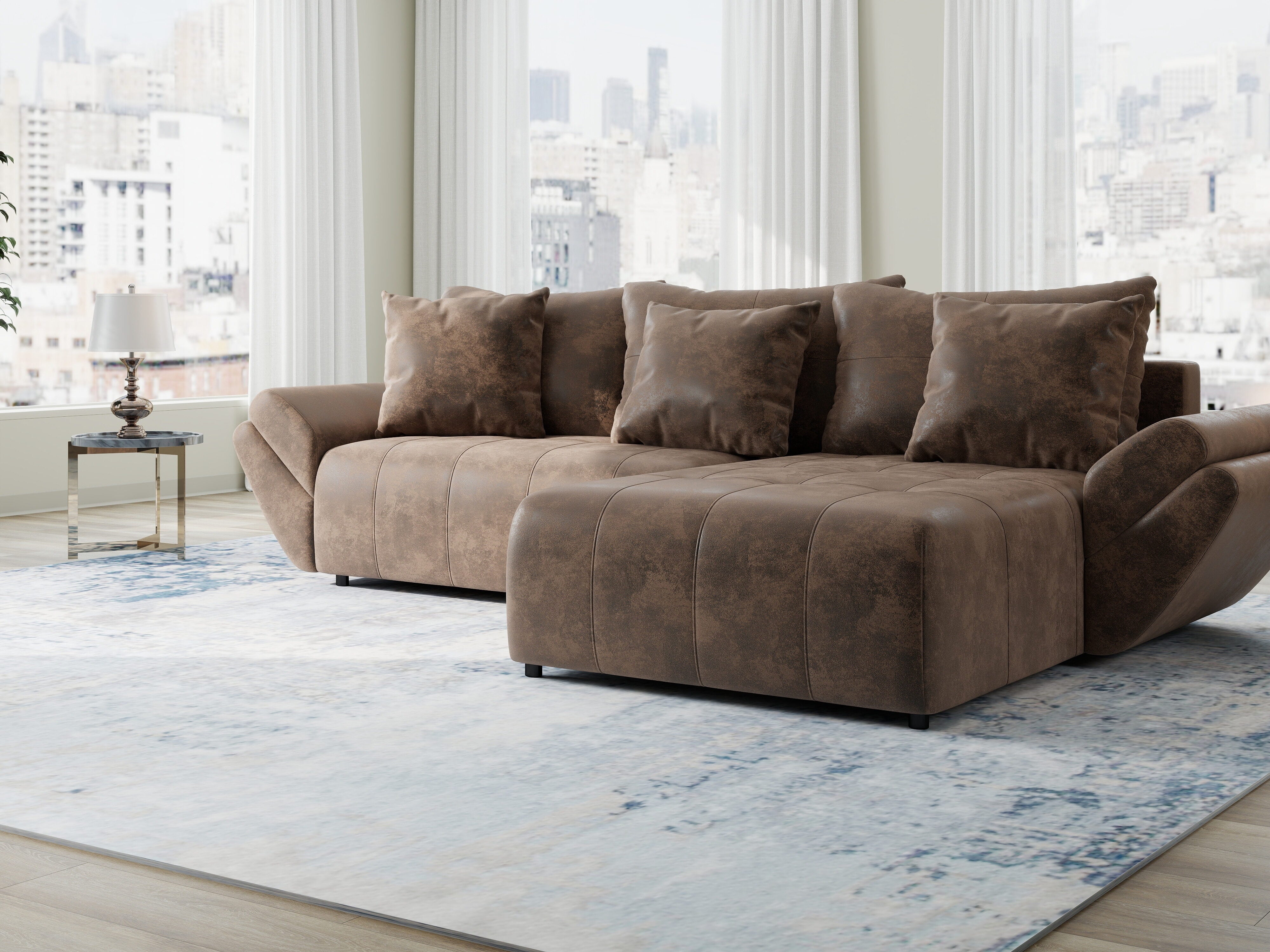 Colțar extensibil dumonde cu ladă de depozitare si sezut confortabil din spuma HR, Berlin Madagaskar Maro 280x185 cm II