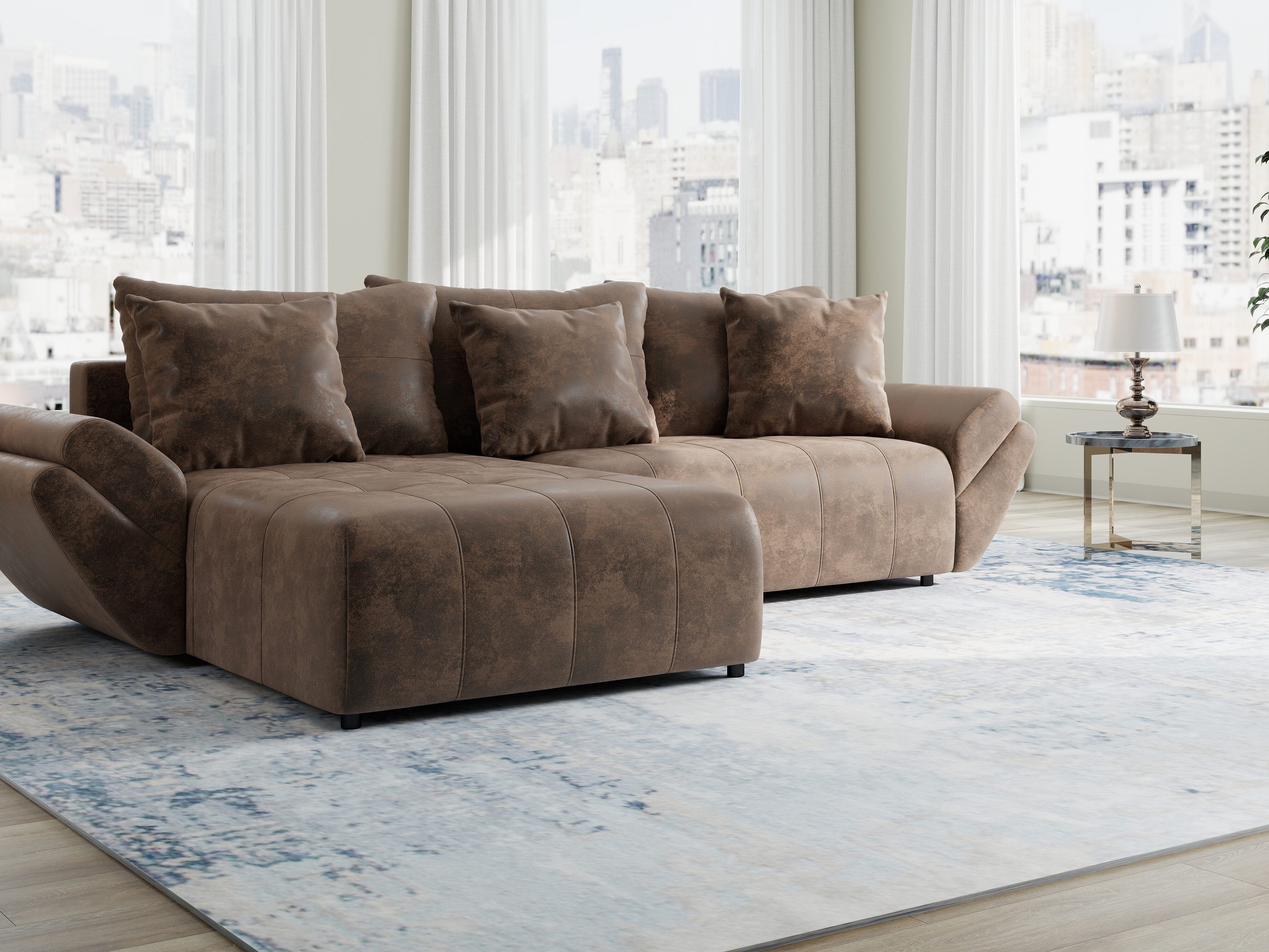 Colțar extensibil dumonde cu ladă de depozitare si sezut confortabil din spuma HR, Berlin Madagaskar Maro 280x185 cm