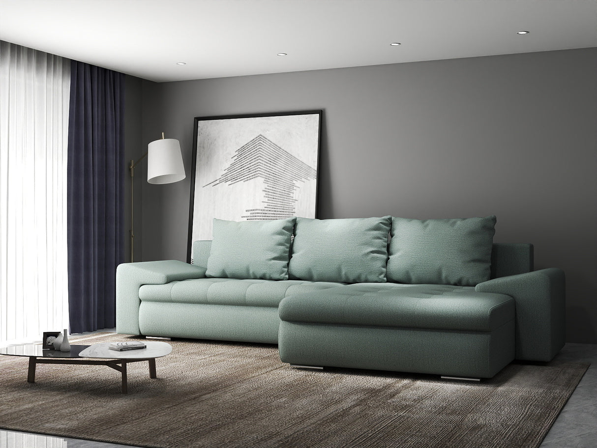 Colțar extensibil dumonde cu ladă de depozitare si sezut confortabil din spuma HR, Leonardo Enjoy Verde Mint 255x193 cm II