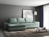 Colțar extensibil dumonde cu ladă de depozitare si sezut confortabil din spuma HR, Leonardo Enjoy Verde Mint 255x193 cm