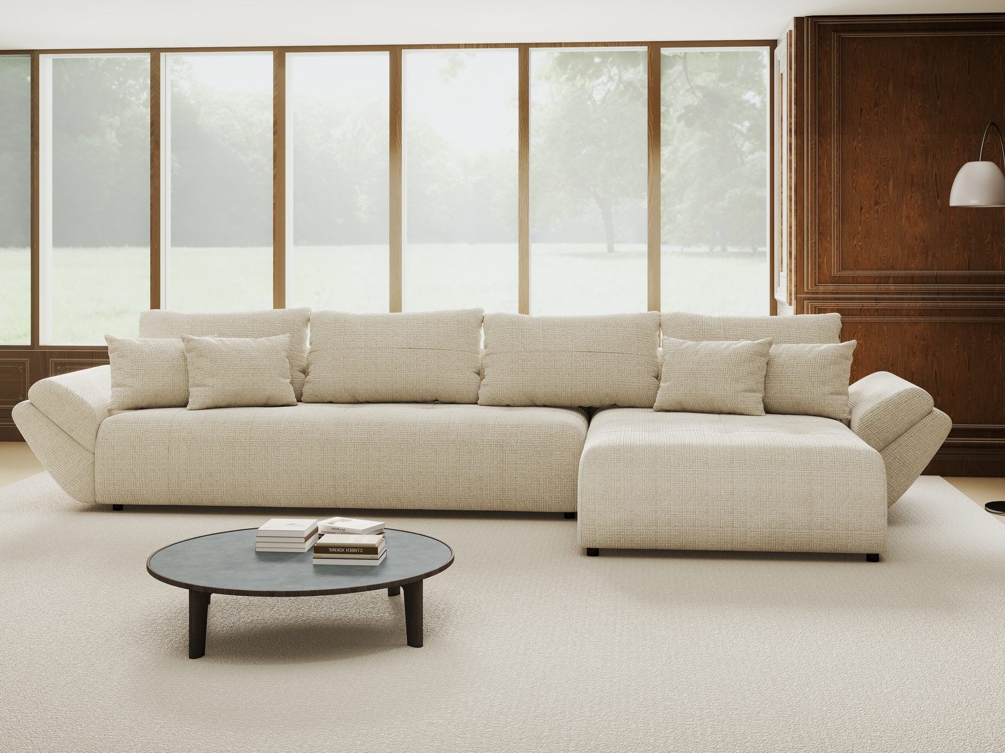Colțar extensibil dumonde cu ladă de depozitare si sezut confortabil din spuma high-density, Berlin XL Cremona Gri 2 II 350x185 cm