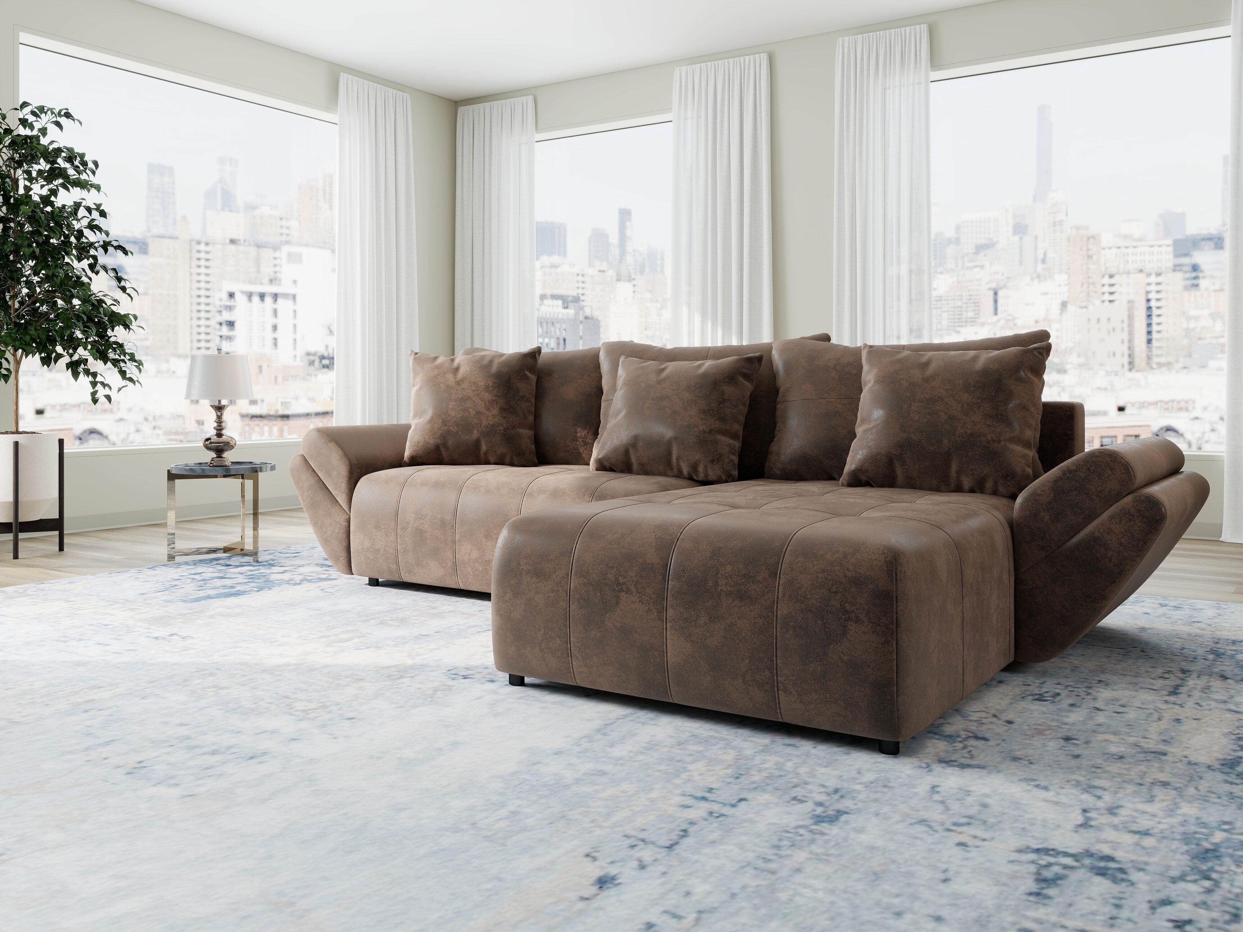 Colțar extensibil dumonde cu ladă de depozitare si sezut confortabil din spuma HR, Berlin Madagaskar Maro 280x185 cm II