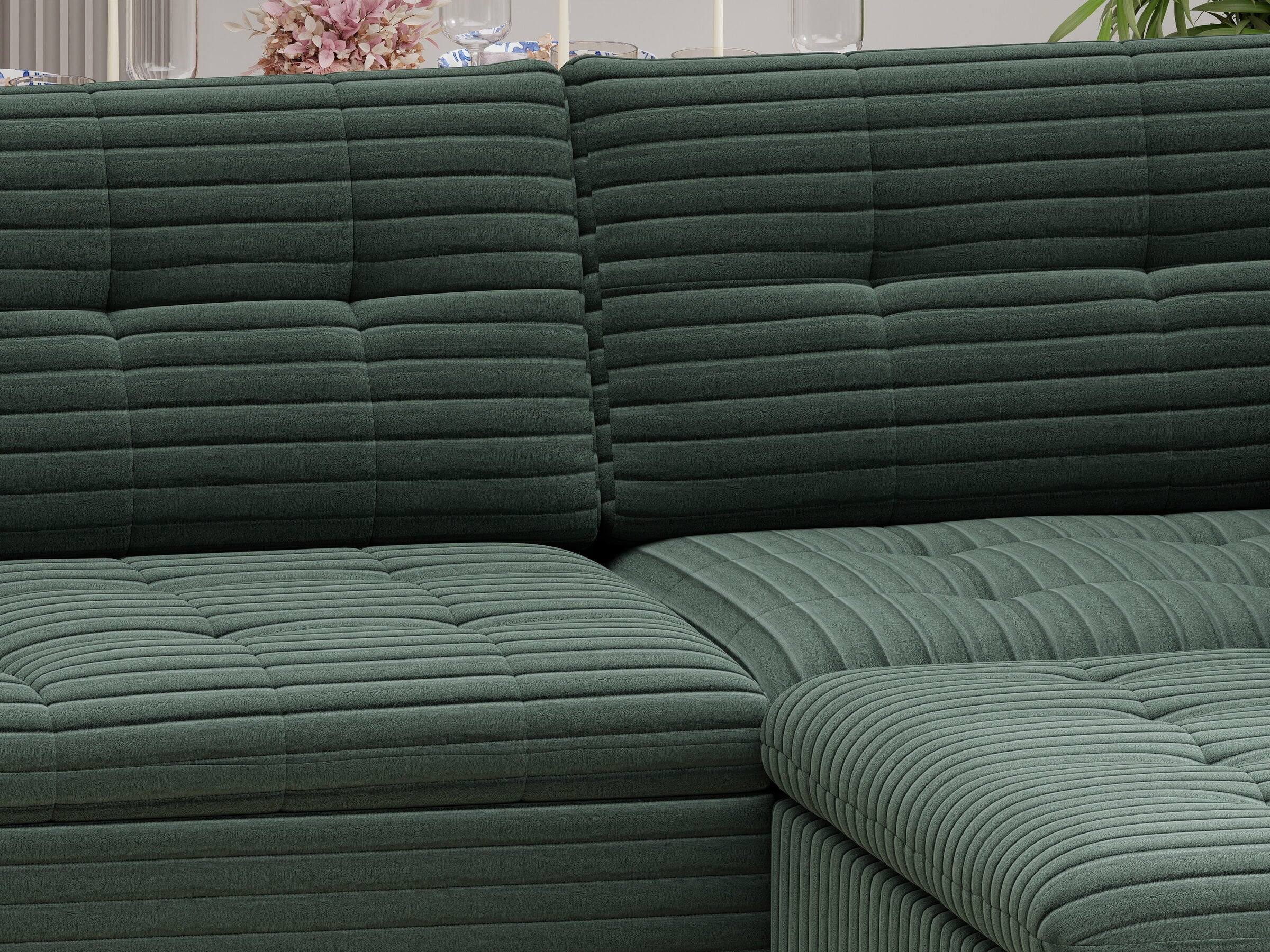 Colțar extensibil dumonde cu ladă de depozitare și șezut confortabil din spumă HR, Merkur XL Ambience Verde 256x217 cm II