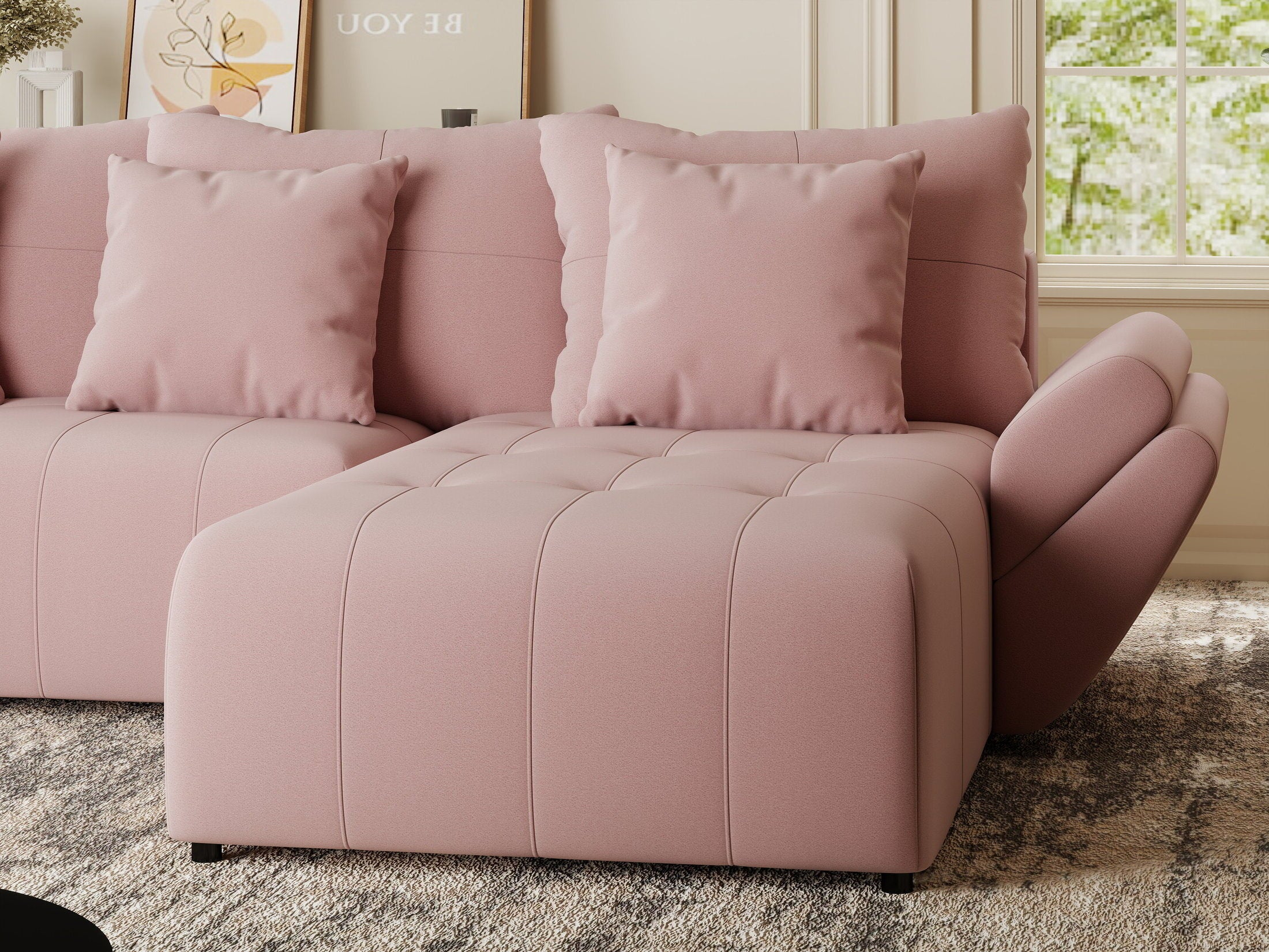 Colțar extensibil dumonde cu ladă de depozitare si sezut confortabil din spuma HR, Berlin Royal Roz 280x185 cm II