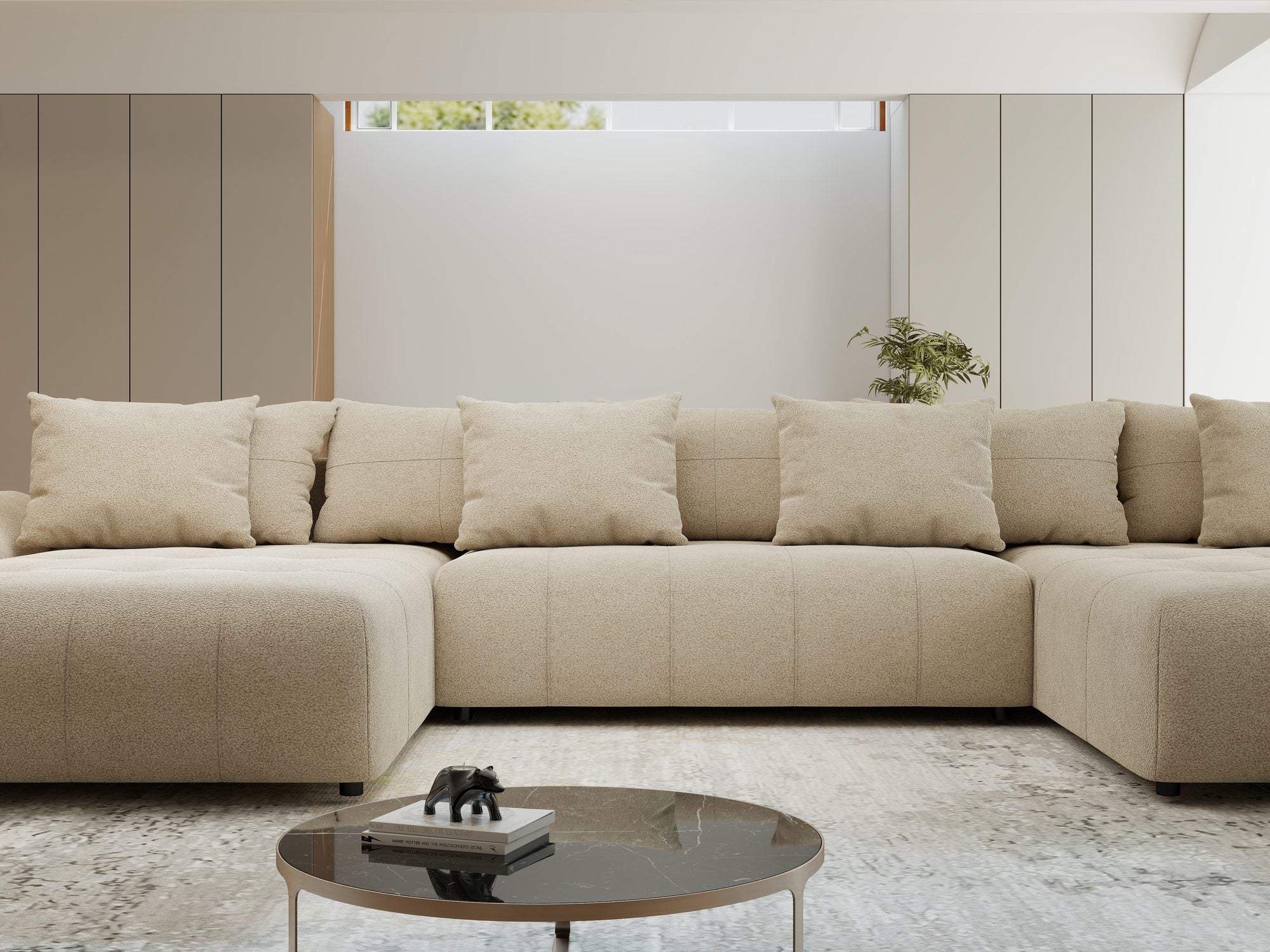 Colțar extensibil dumonde cu ladă de depozitare si sezut confortabil din spuma high-density, Berlin U Quelle Bej 05 380x180 cm
