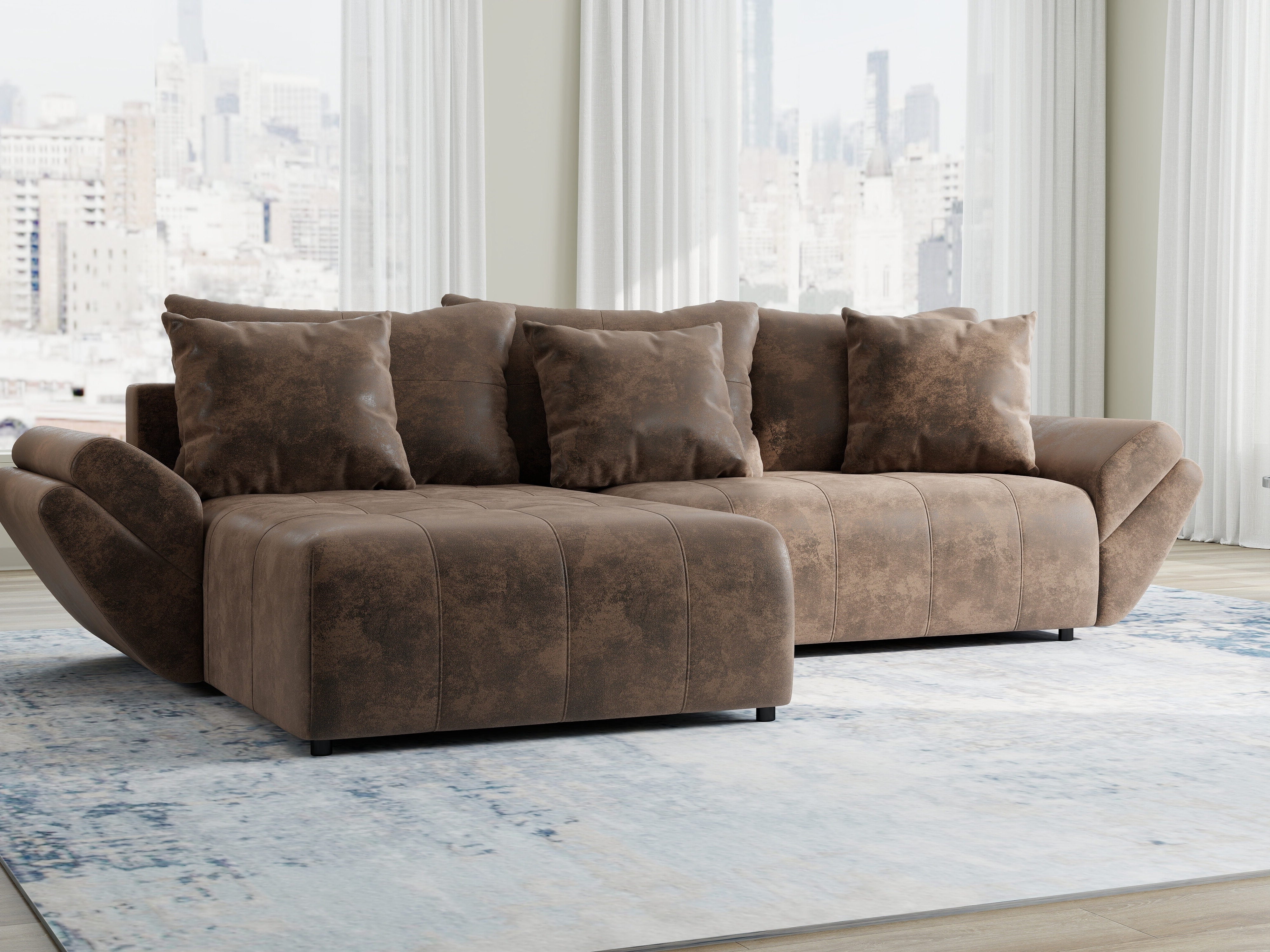 Colțar extensibil dumonde cu ladă de depozitare si sezut confortabil din spuma HR, Berlin Madagaskar Maro 280x185 cm