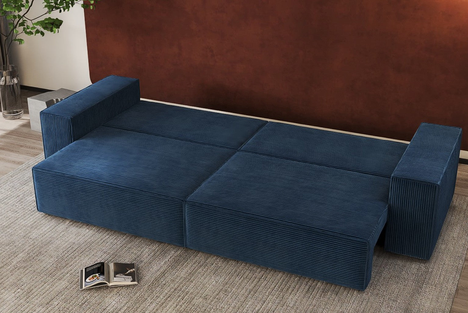 Canapea extensibilă dumonde cu ladă de depozitare si sezut confortabil din spuma HR, Dream Zoom Albastru 310x100 cm Fabrica