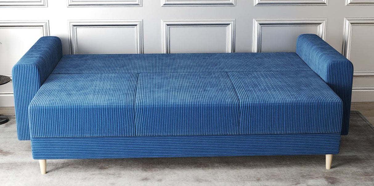 Canapea extensibilă dumonde cu ladă de depozitare si sezut confortabil din spuma HR, Kronos Zoom Albastru 210x100 cm fabrica