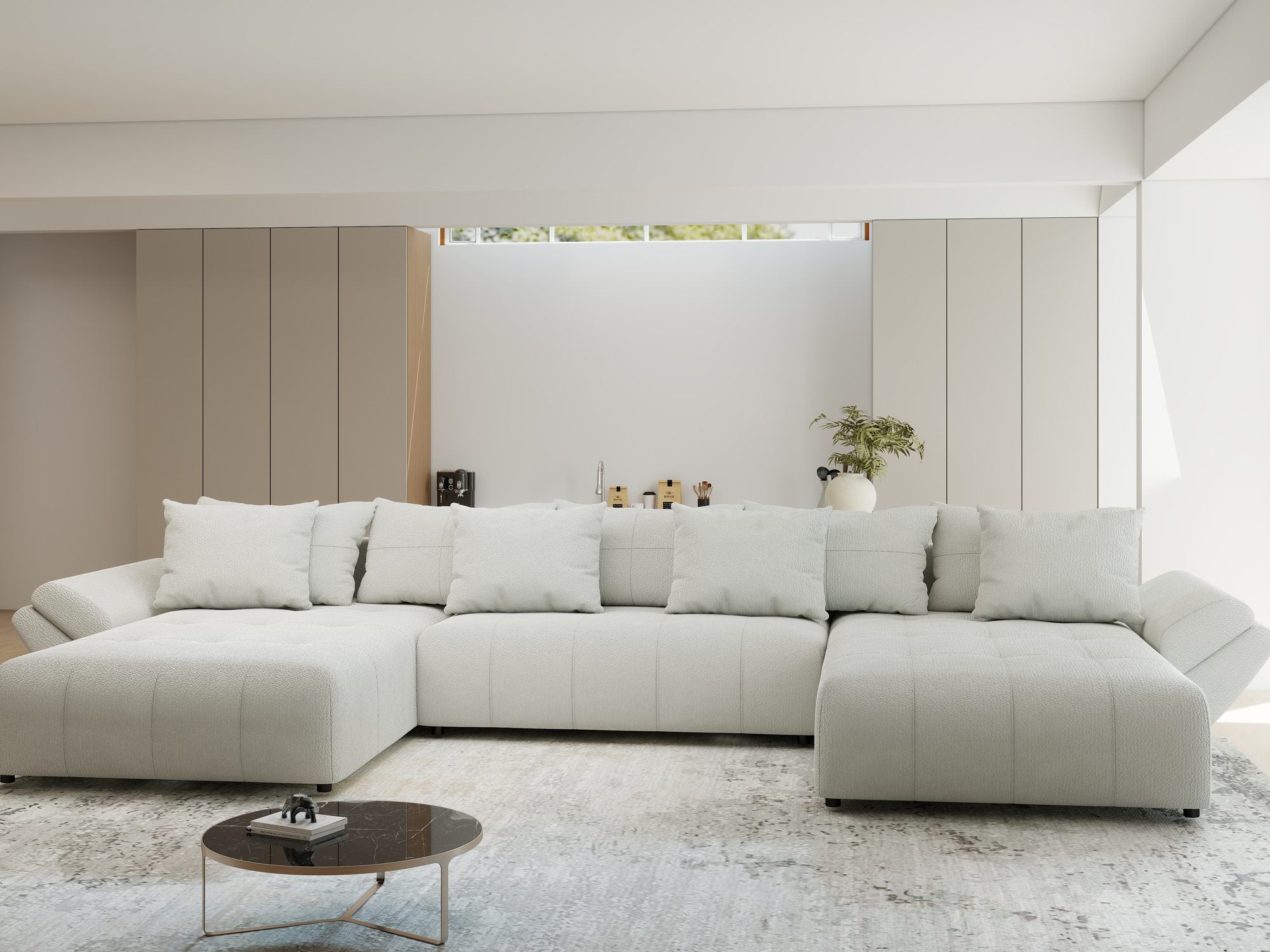 Colțar extensibil dumonde cu ladă de depozitare si sezut confortabil din spuma high-density, Berlin U Vibe Bej 03 380x180 cm