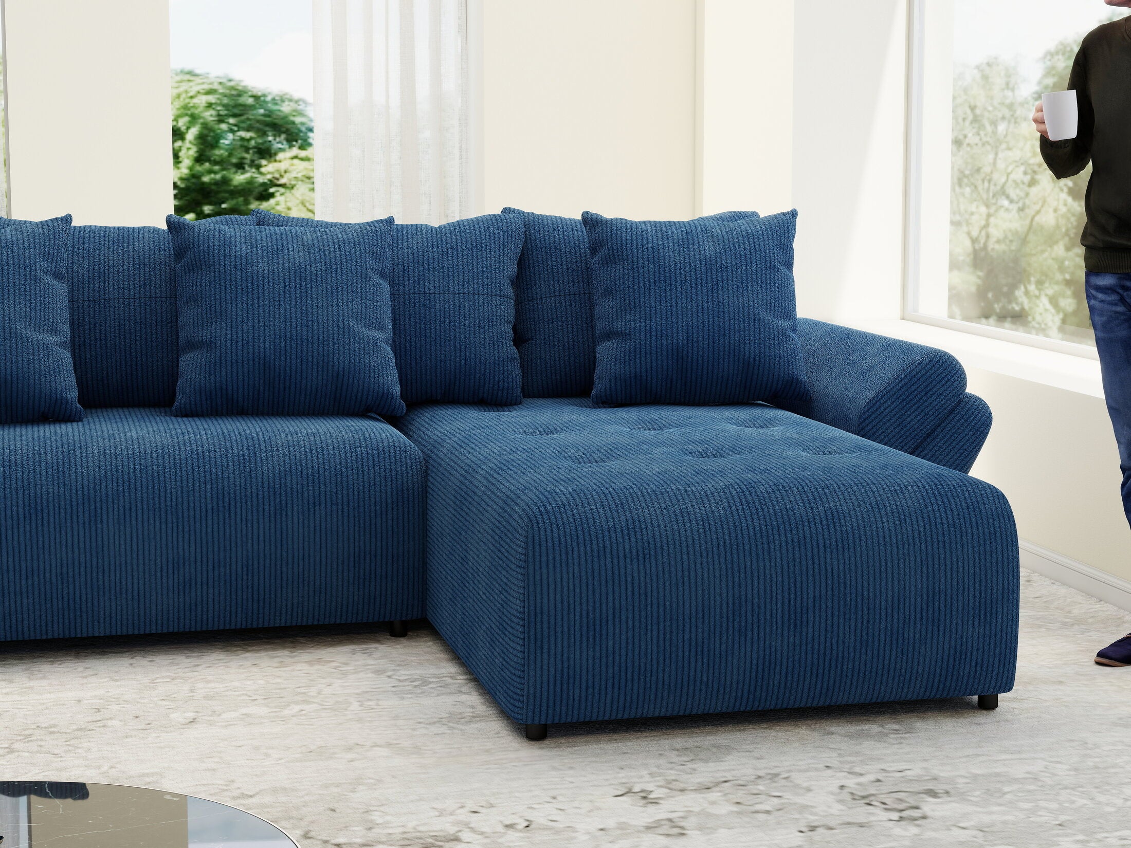 Colțar extensibil dumonde cu ladă de depozitare Berlin U Zoom Blue 400x185 cm