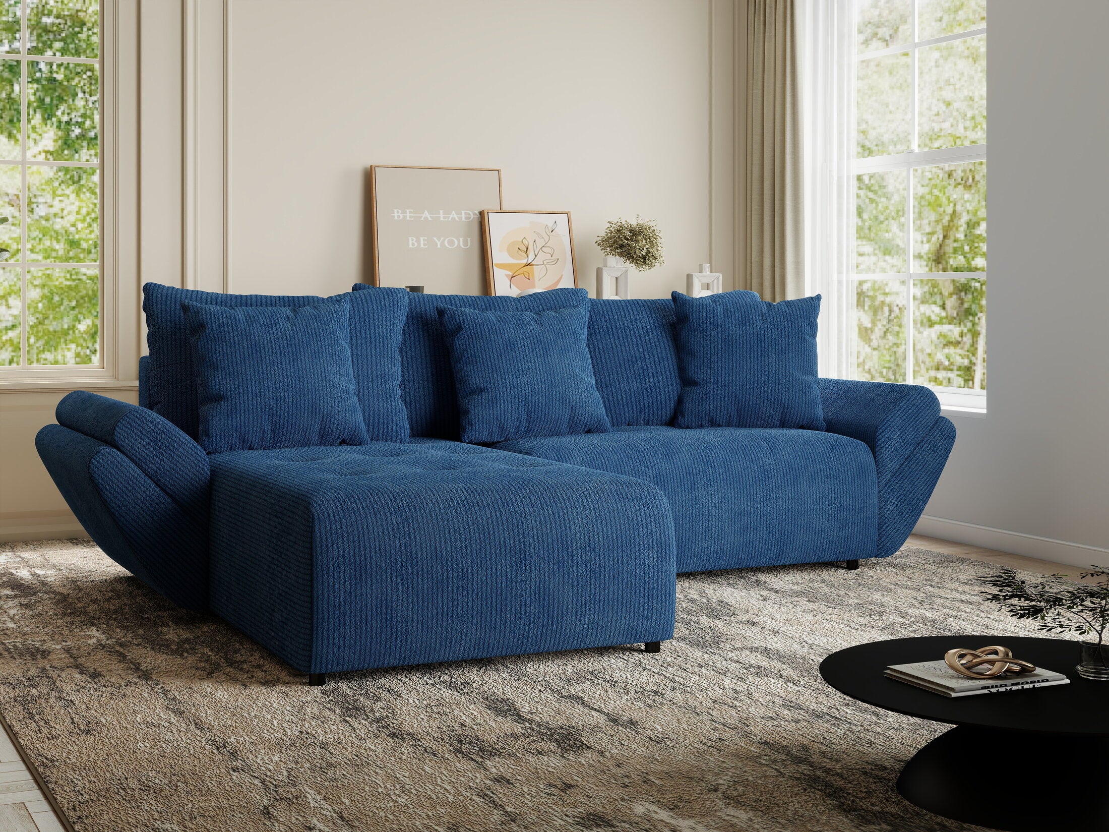 Colțar extensibil dumonde cu ladă de depozitare si sezut confortabil din spuma HR, Berlin Zoom Albastru 280x185 cm