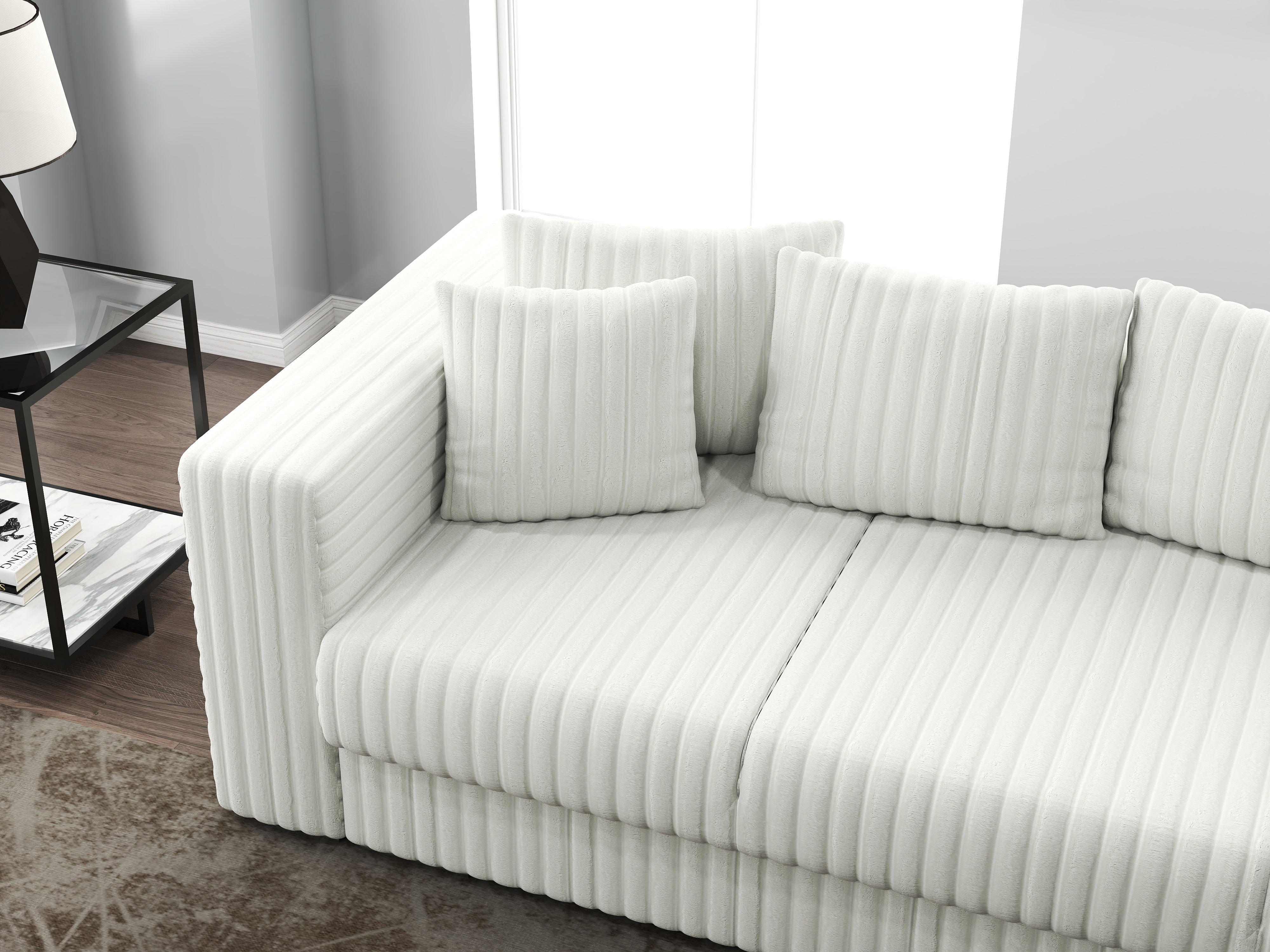 Canapea extensibilă dumonde cu ladă de depozitare si sezut confortabil din spuma HR, Gloria Ambience White 240x100 cm Fabrica