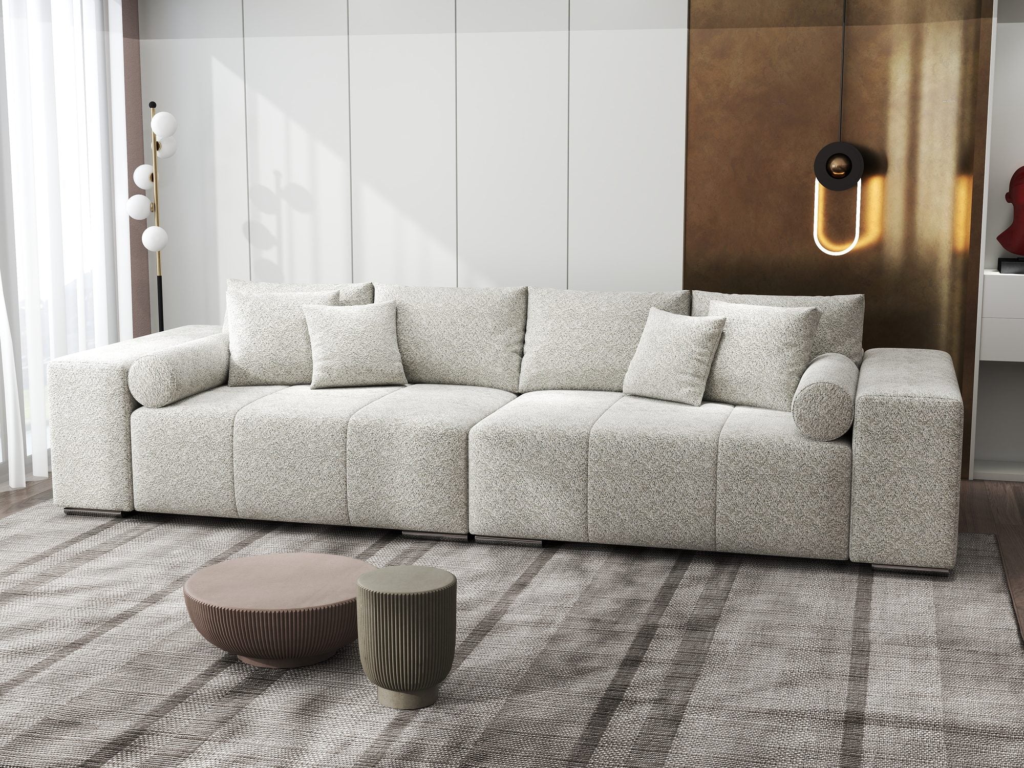 Canapea extensibilă dumonde cu ladă de depozitare si sezut confortabil din spuma high-density, Marbela XXL Arena Bej 2 290x100 cm