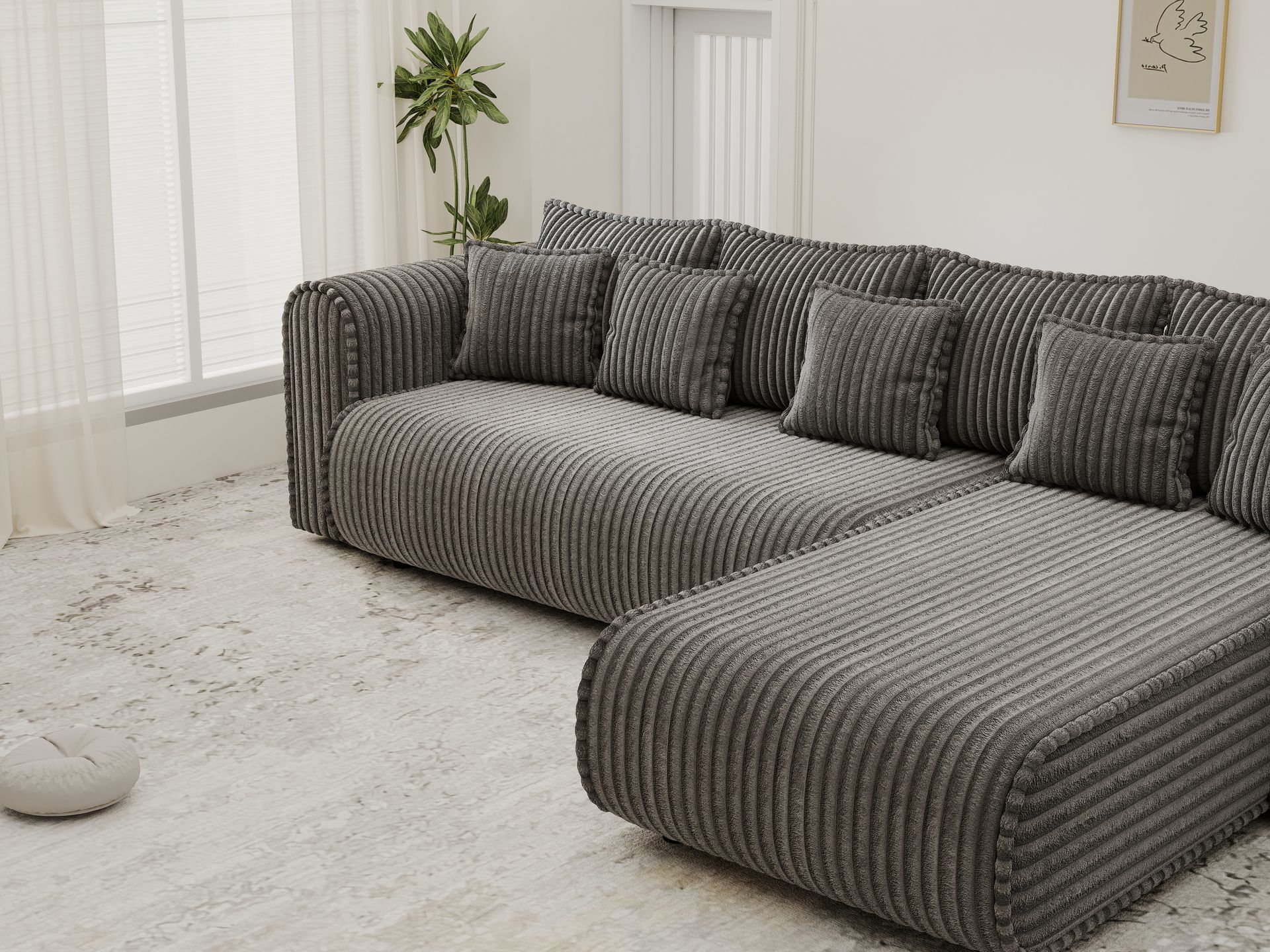 Colțar extensibil dumonde cu ladă de depozitare si sezut confortabil din spuma high-density, Monaco XL Tilia Grafit II 340x185 cm