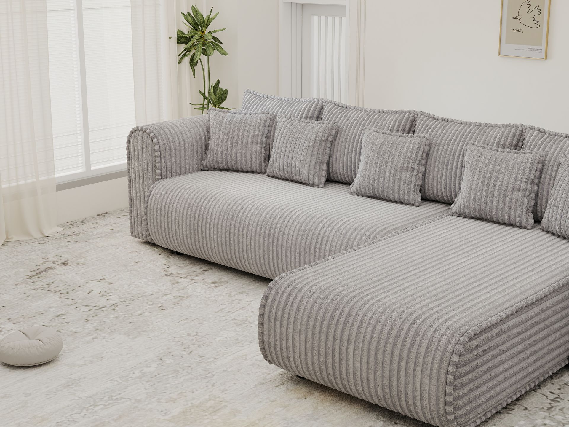Colțar extensibil dumonde cu ladă de depozitare si sezut confortabil din spuma high-density, Monaco XL Tilia Dove II 340x185 cm