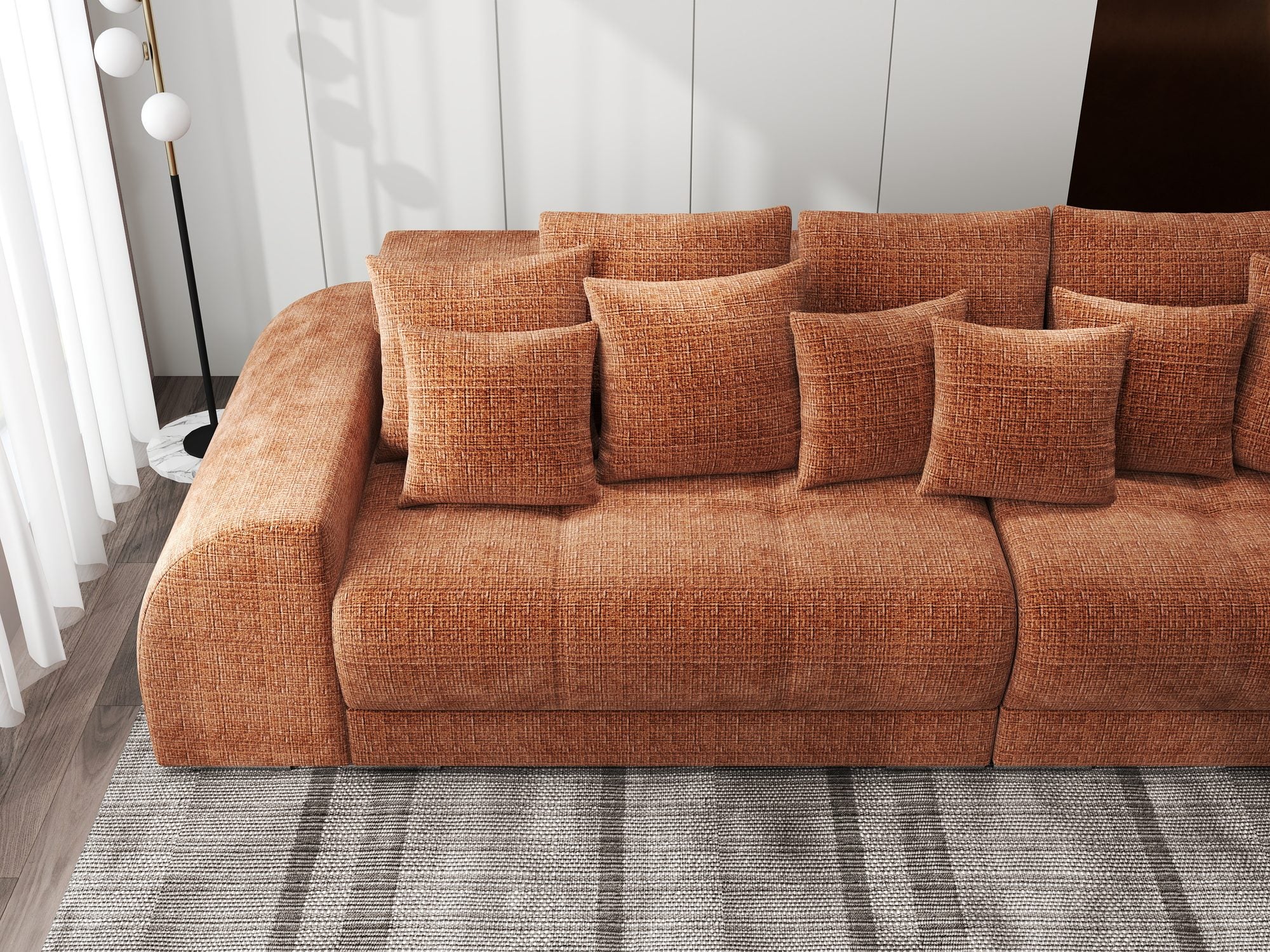 Canapea extensibilă dumonde cu 2 lăzi de depozitare si sezut confortabil din spuma high-density, Verona Cremona Teracota 52 310x100 cm