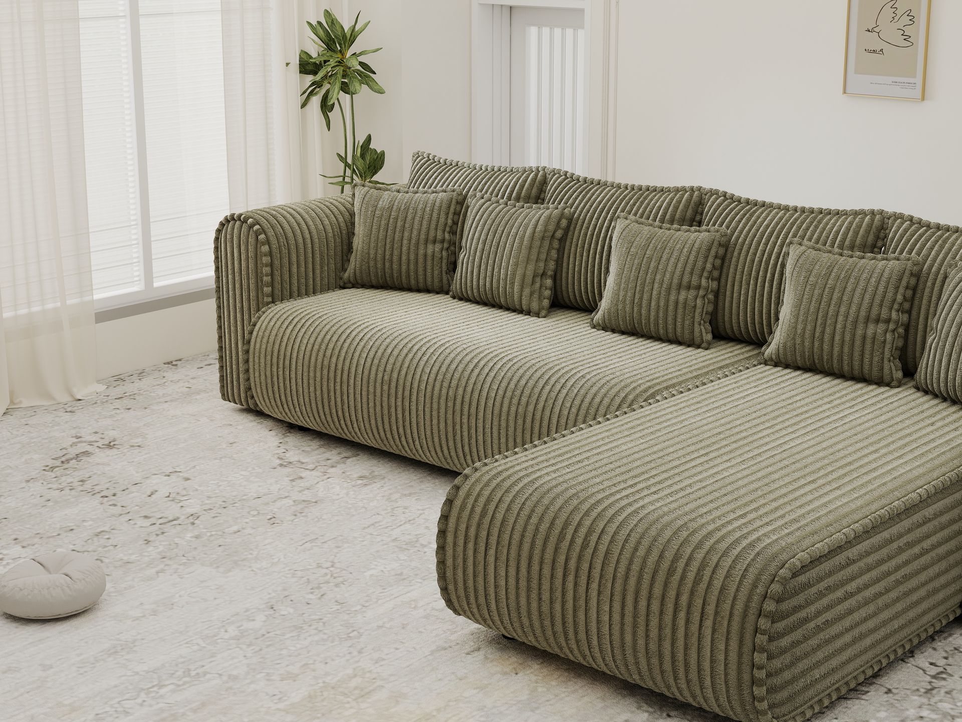 Colțar extensibil dumonde cu ladă de depozitare si sezut confortabil din spuma high-density, Monaco XL Tilia Olive II 340x185 cm