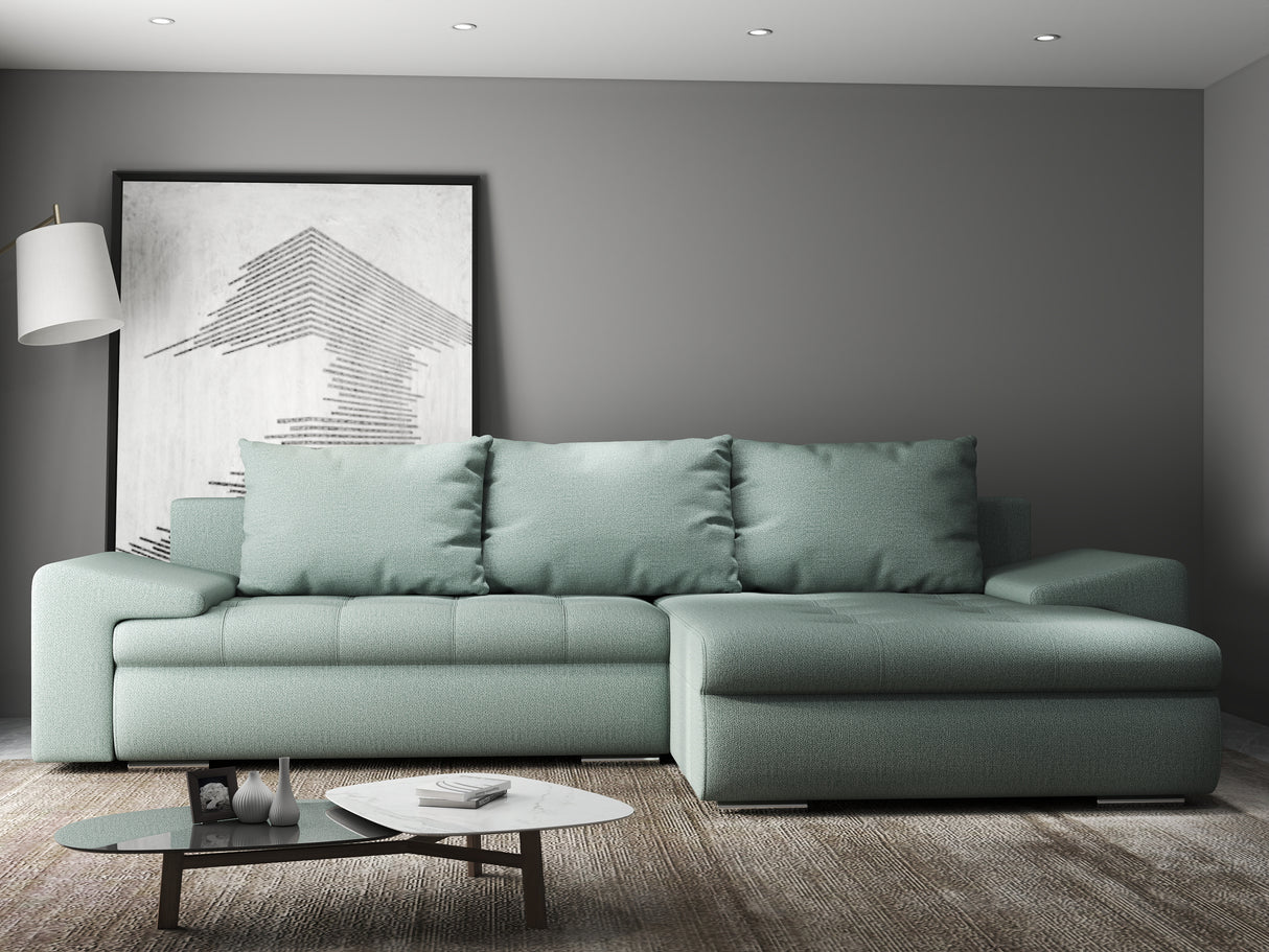 Colțar extensibil dumonde cu ladă de depozitare si sezut confortabil din spuma HR, Leonardo Enjoy Verde Mint 255x193 cm II
